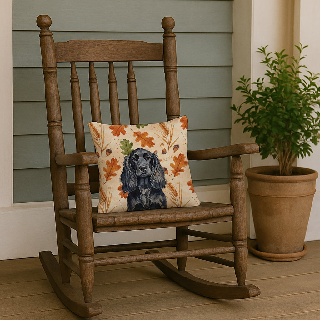 Black English Cocker Spaniel Heirloom Fall Decorative Throw Pillow 14x14 Indoor Outdoor Accent Cushion, Fabric Cover with Insert for Sofa, Bed, Porch & Living Room