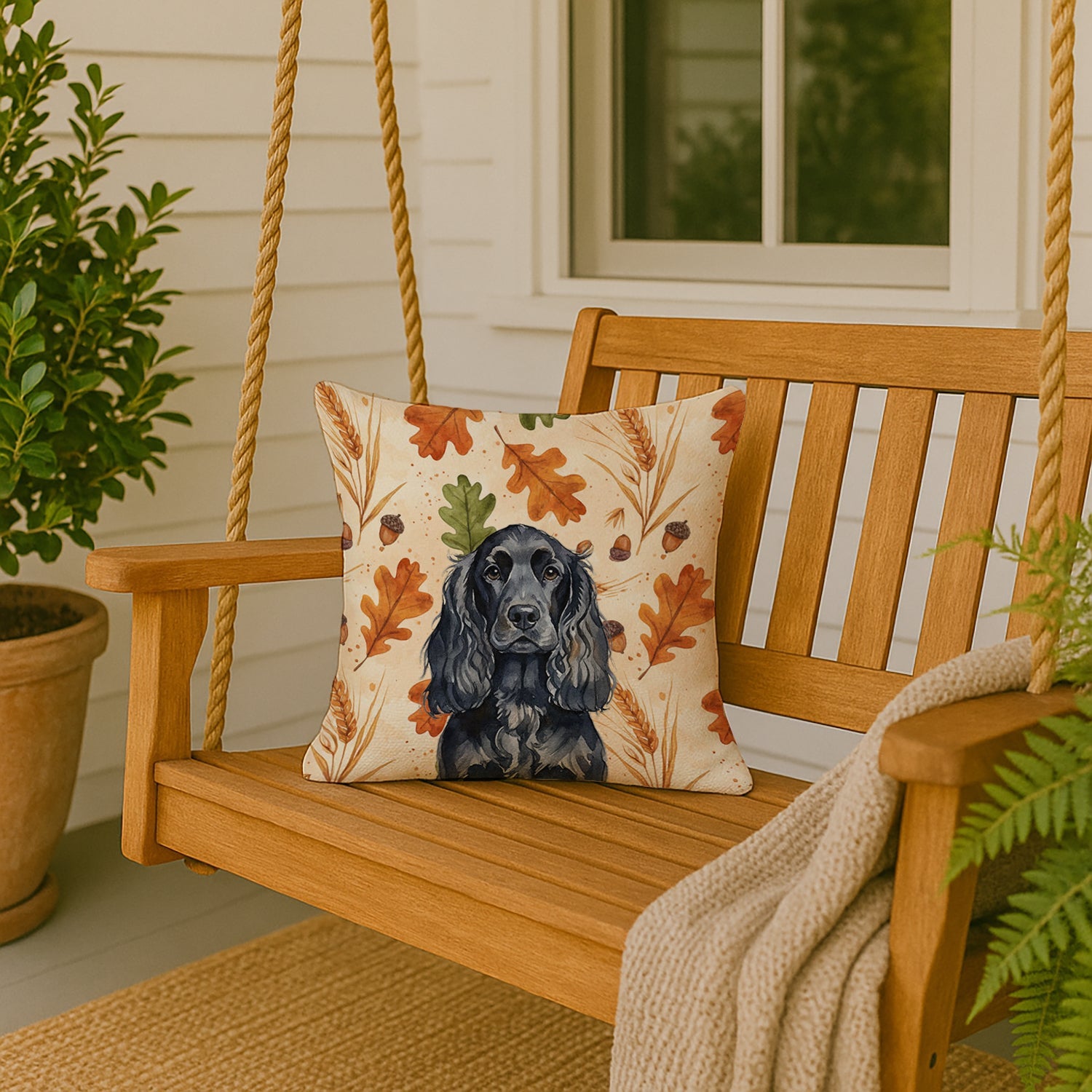 Black English Cocker Spaniel Heirloom Fall Decorative Throw Pillow 18x18 Indoor Outdoor Accent Cushion, Fabric Cover with Insert for Sofa, Bed, Porch & Living Room