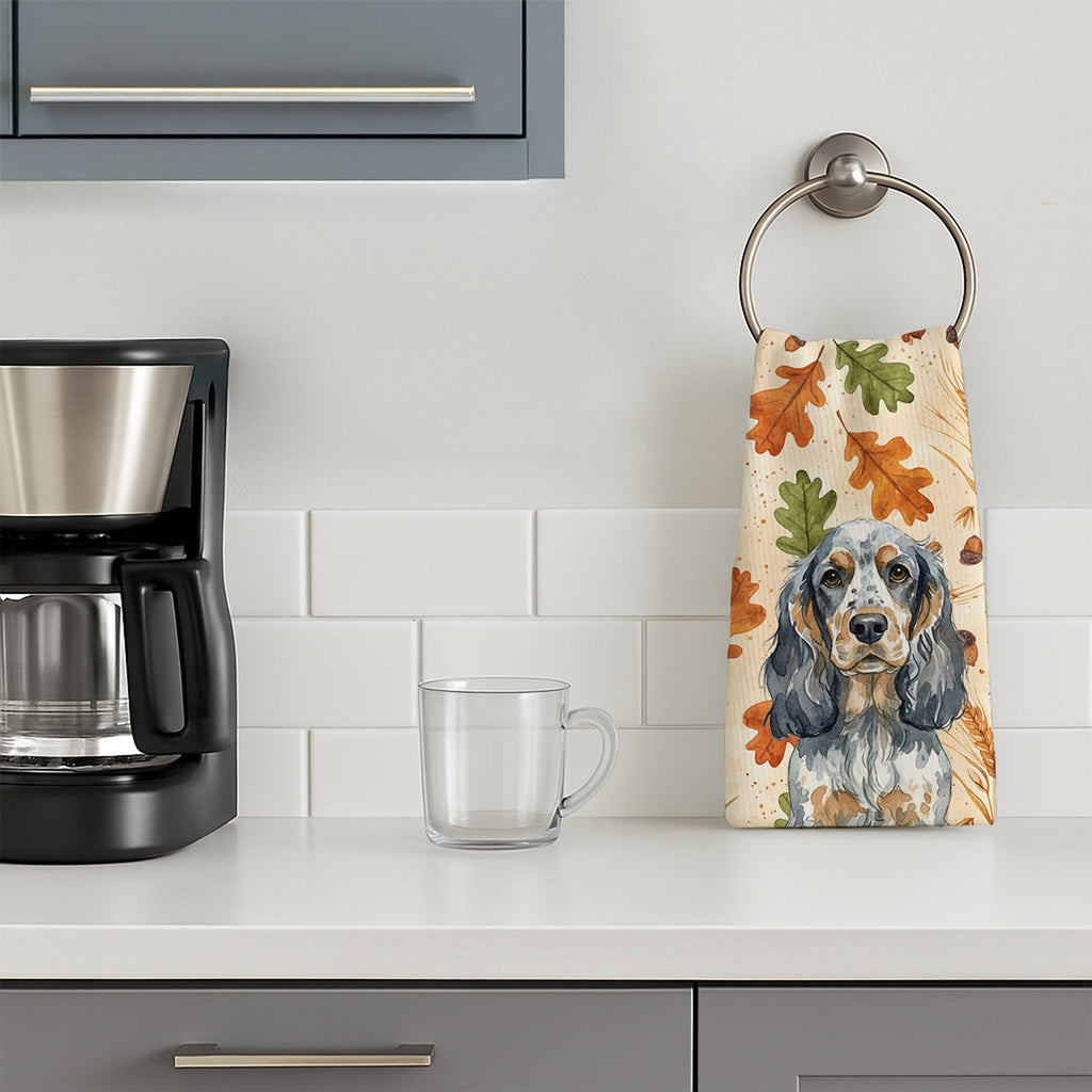 Blue Roan & Tan English Cocker Spaniel Heirloom Fall Kitchen Towel Velour Plush Front and Cotton Loop Back Machine Washable