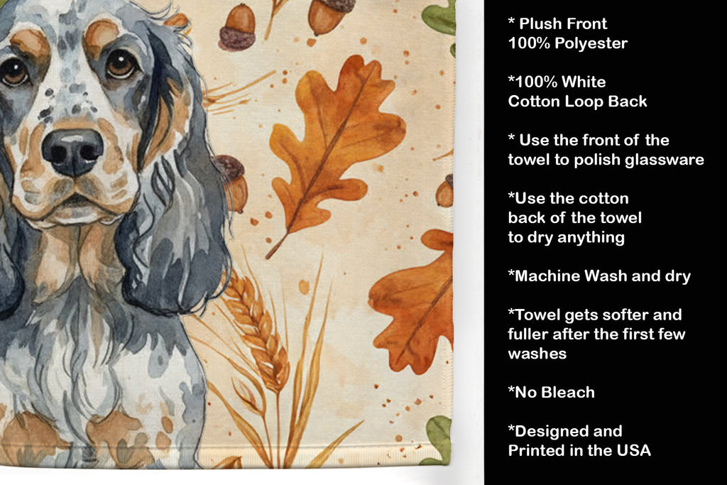Blue Roan & Tan English Cocker Spaniel Heirloom Fall Kitchen Towel Velour Plush Front and Cotton Loop Back Machine Washable