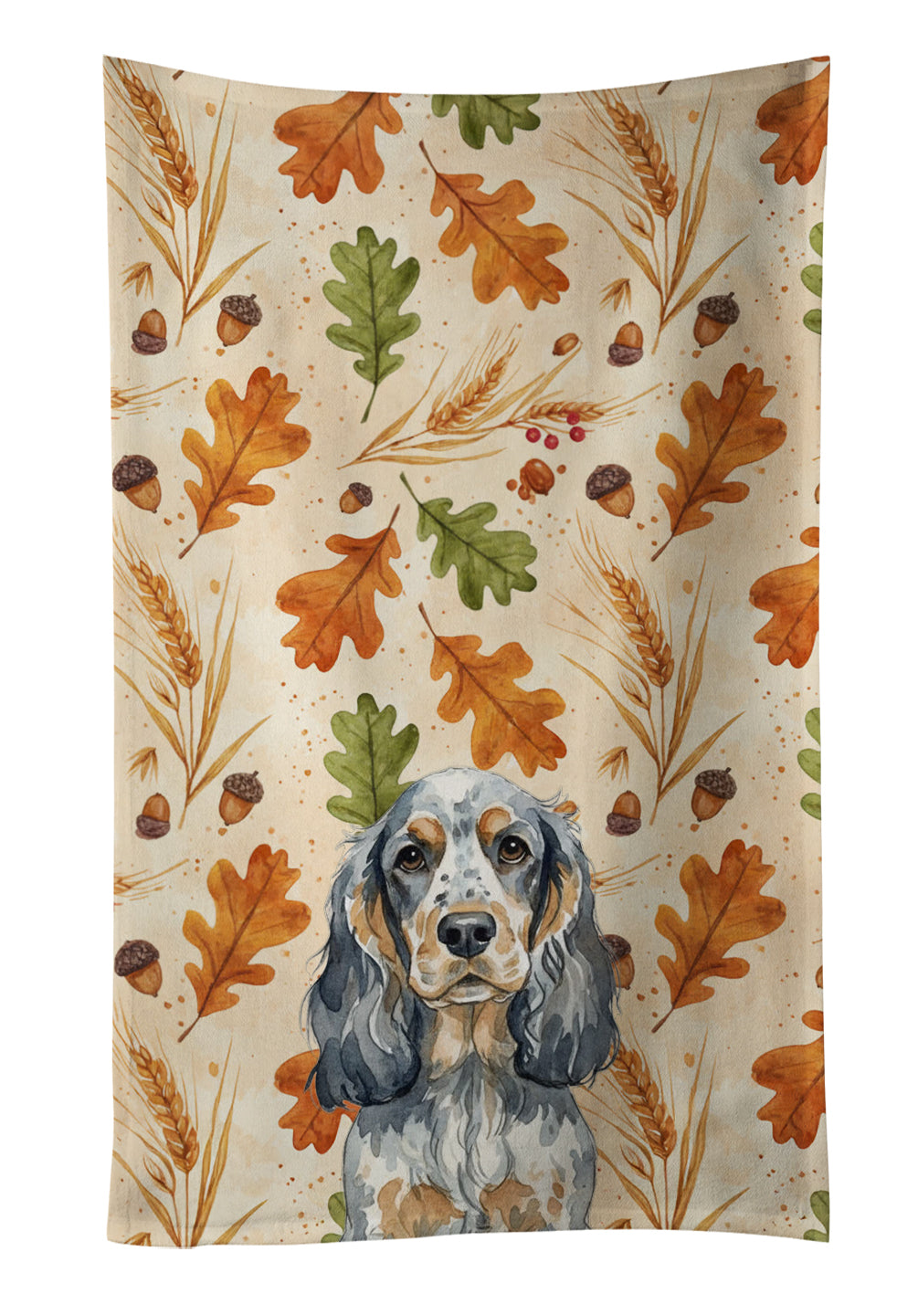 Blue Roan & Tan English Cocker Spaniel Heirloom Fall Kitchen Towel Velour Plush Front and Cotton Loop Back Machine Washable