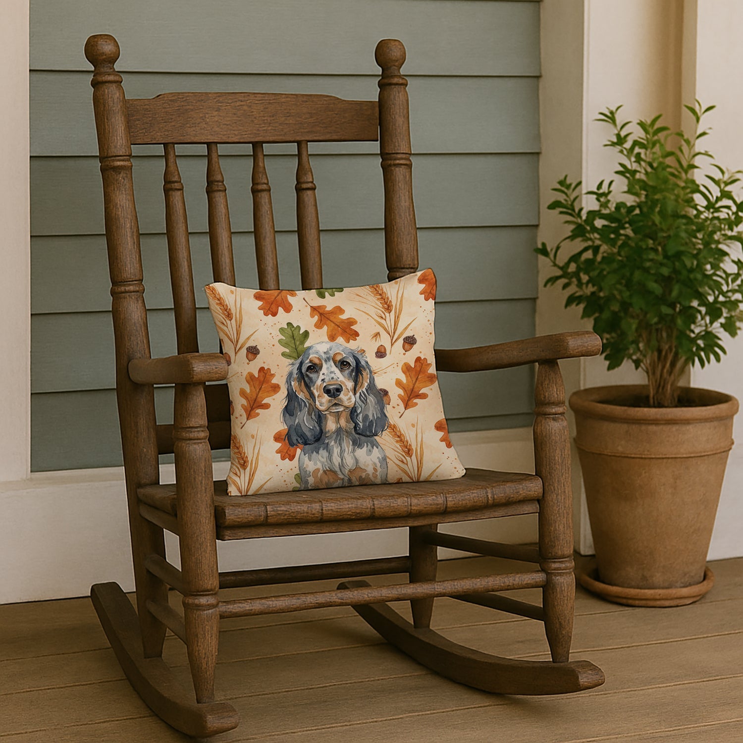 Blue Roan & Tan English Cocker Spaniel Heirloom Fall Decorative Throw Pillow 14x14 Indoor Outdoor Accent Cushion, Fabric Cover with Insert for Sofa, Bed, Porch & Living Room