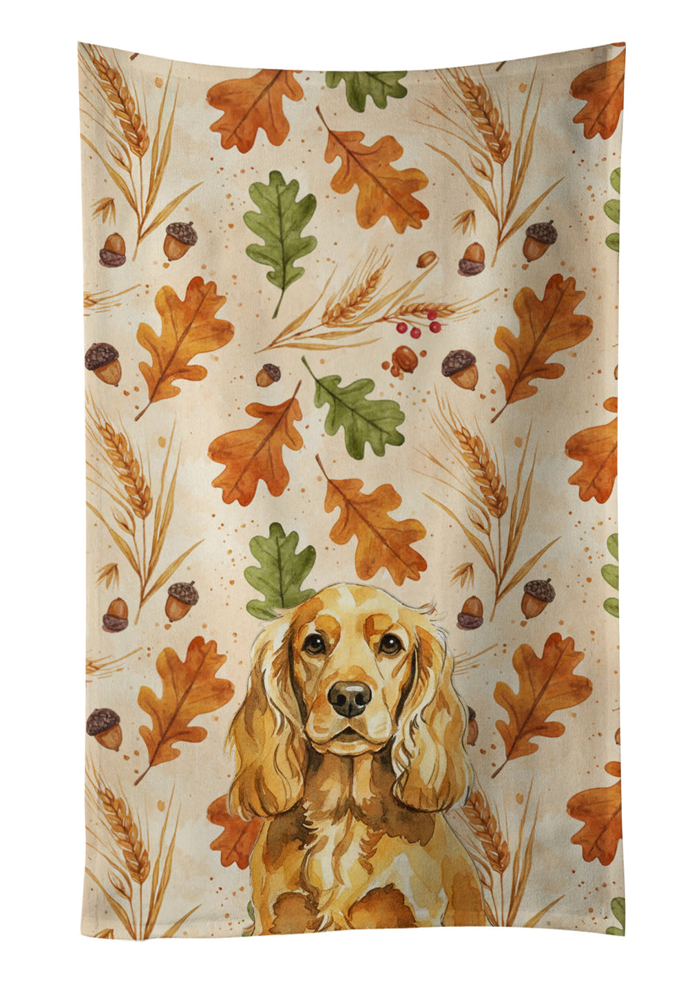Golden English Cocker Spaniel Heirloom Fall Kitchen Towel Velour Plush Front and Cotton Loop Back Machine Washable