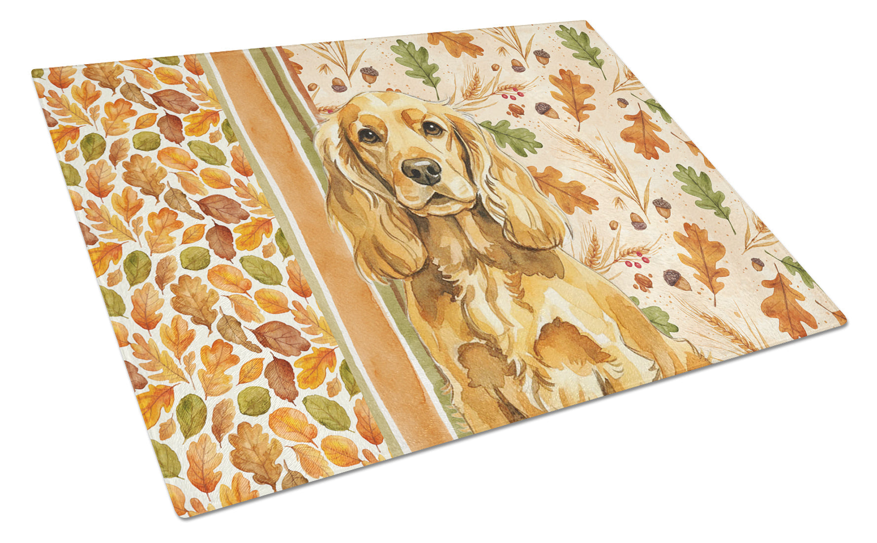 Golden English Cocker Spaniel Heirloom Fall Cutting Board Tempered Glass Kitchen Cutting Surface, Heat Resistant Chopping, Non-Slip Feet, Food Prep & Serving