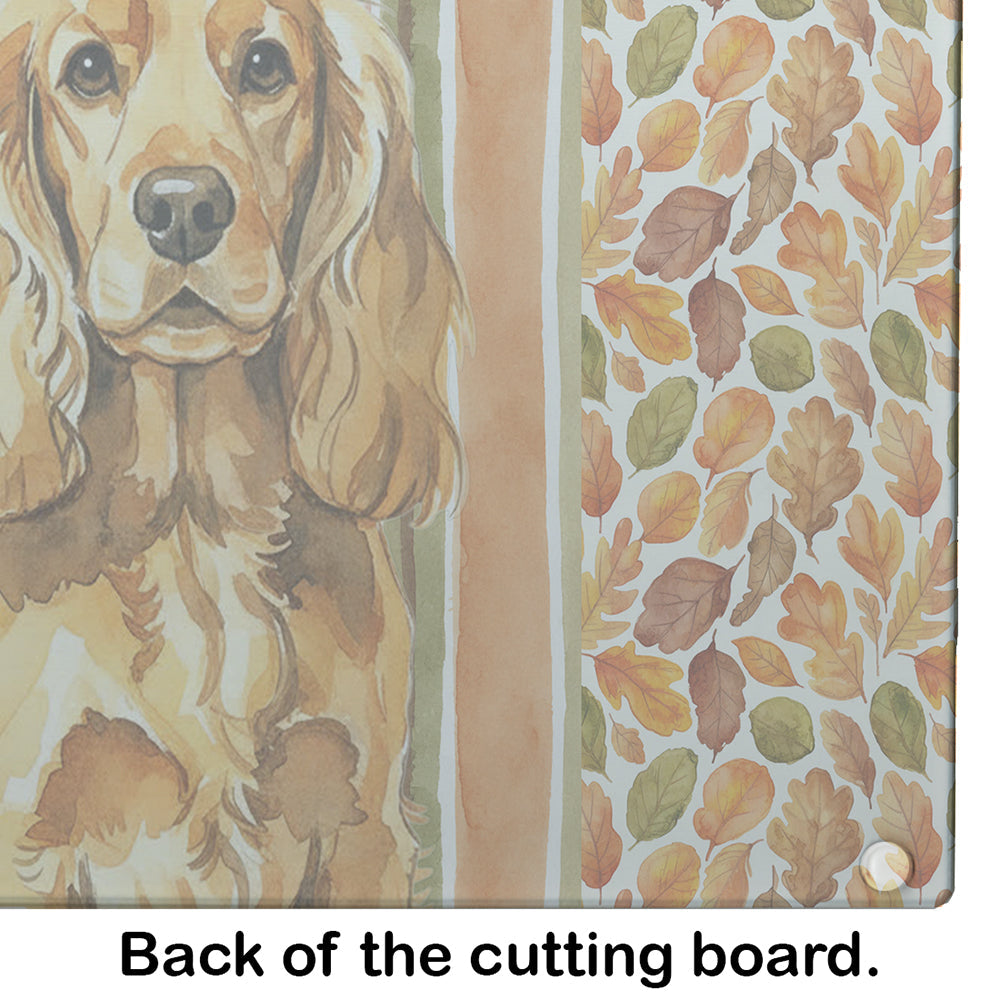 Golden English Cocker Spaniel Heirloom Fall Cutting Board Tempered Glass Kitchen Cutting Surface, Heat Resistant Chopping, Non-Slip Feet, Food Prep & Serving