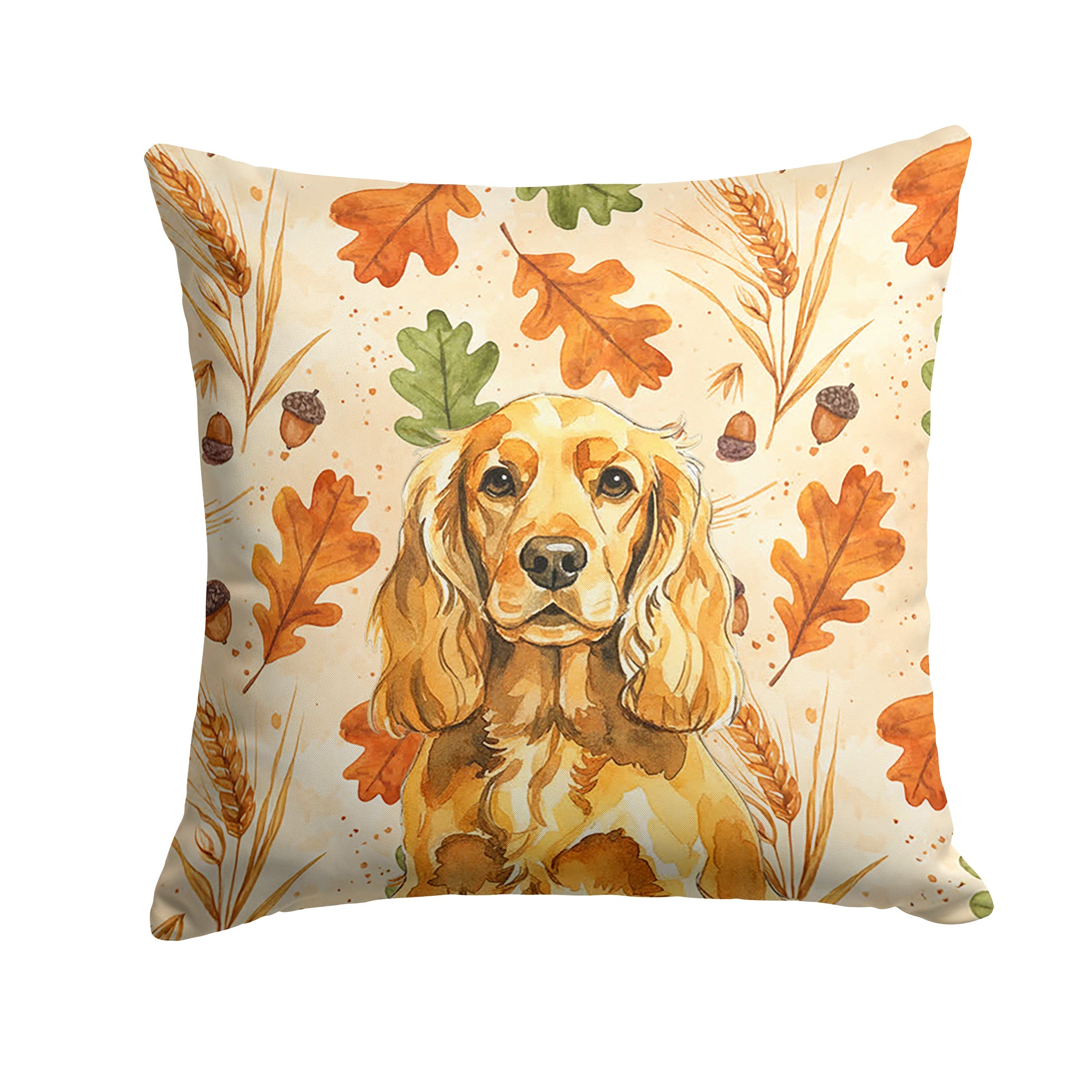 Golden English Cocker Spaniel Heirloom Fall Decorative Throw Pillow 14x14 Indoor Outdoor Accent Cushion, Fabric Cover with Insert for Sofa, Bed, Porch & Living Room
