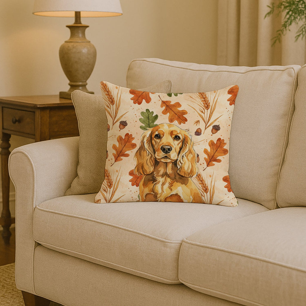 Golden English Cocker Spaniel Heirloom Fall Decorative Throw Pillow 14x14 Indoor Outdoor Accent Cushion, Fabric Cover with Insert for Sofa, Bed, Porch & Living Room