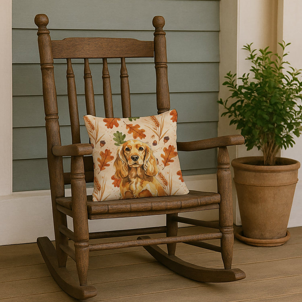 Golden English Cocker Spaniel Heirloom Fall Decorative Throw Pillow 14x14 Indoor Outdoor Accent Cushion, Fabric Cover with Insert for Sofa, Bed, Porch & Living Room