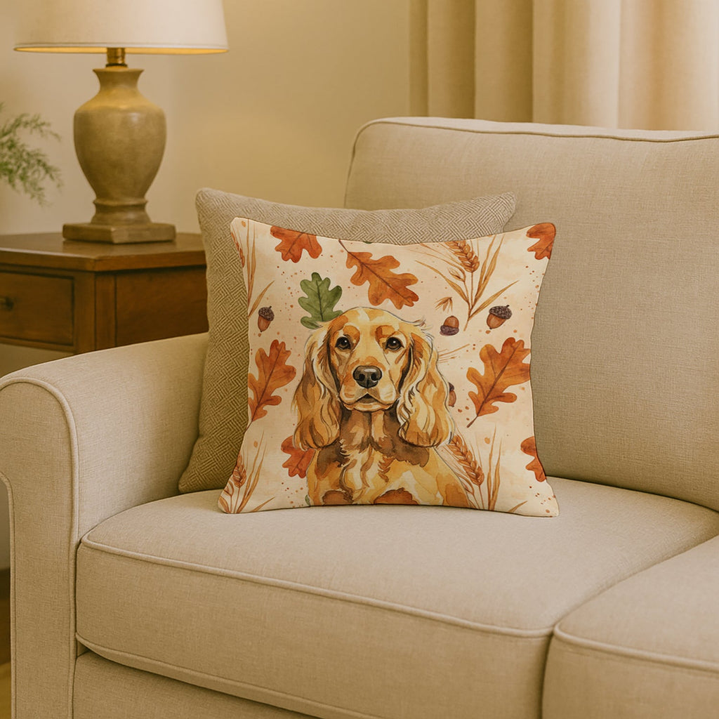 Golden English Cocker Spaniel Heirloom Fall Decorative Throw Pillow 18x18 Indoor Outdoor Accent Cushion, Fabric Cover with Insert for Sofa, Bed, Porch & Living Room