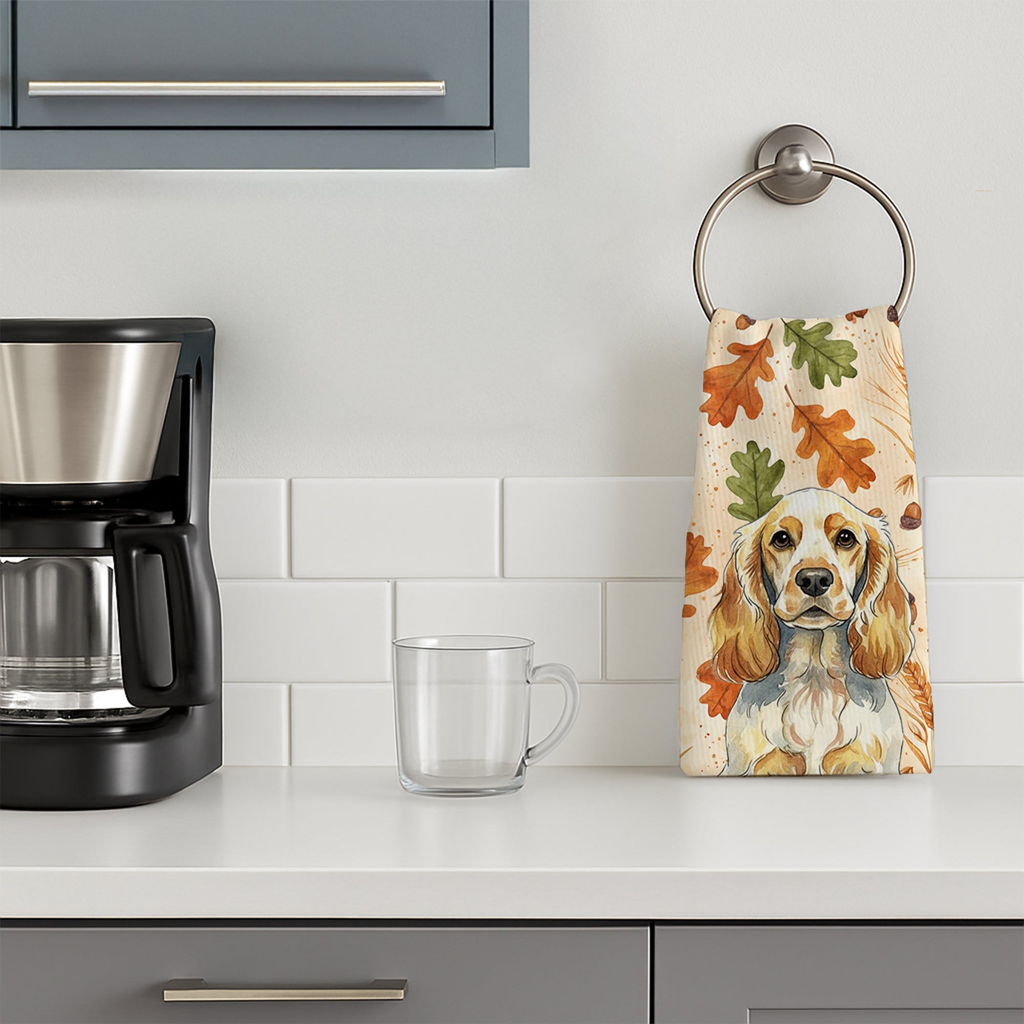 Lemon Roan English Cocker Spaniel Heirloom Fall Kitchen Towel Velour Plush Front and Cotton Loop Back Machine Washable