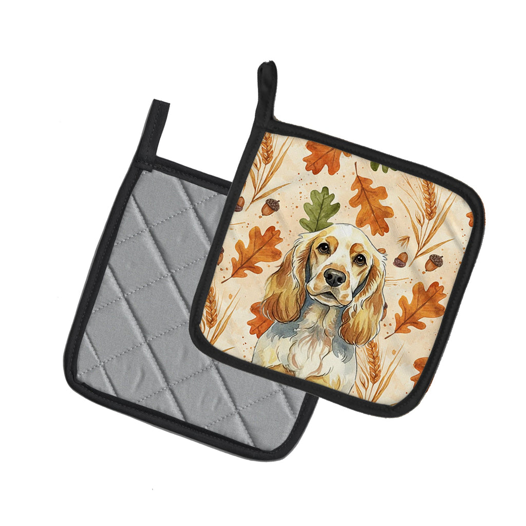 Lemon Roan English Cocker Spaniel Heirloom Fall Pot Holder Set of 2 Heat Resistant Quilted Hot Pads 7.5 x 7.5 Inch, Insulated Kitchen Trivets for Cooking & Baking