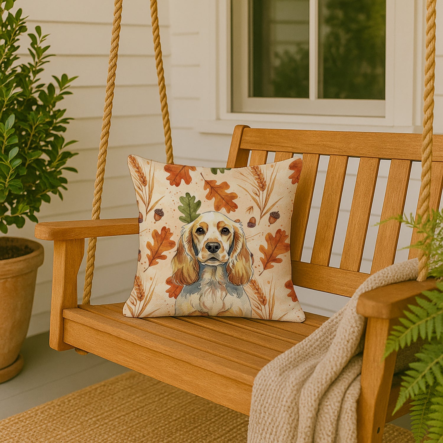 Lemon Roan English Cocker Spaniel Heirloom Fall Decorative Throw Pillow 18x18 Indoor Outdoor Accent Cushion, Fabric Cover with Insert for Sofa, Bed, Porch & Living Room