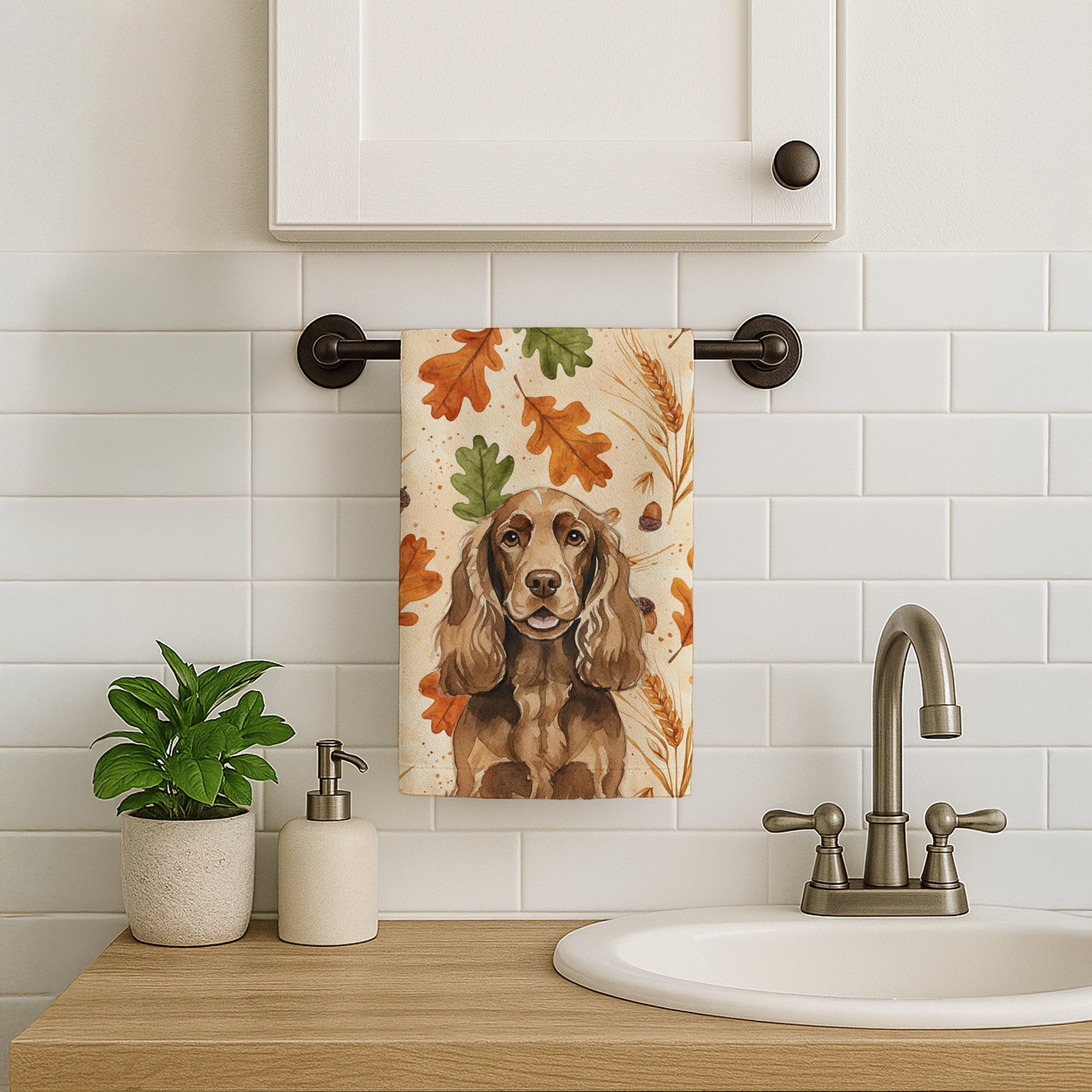 Liver English Cocker Spaniel Heirloom Fall Kitchen Towel Velour Plush Front and Cotton Loop Back Machine Washable