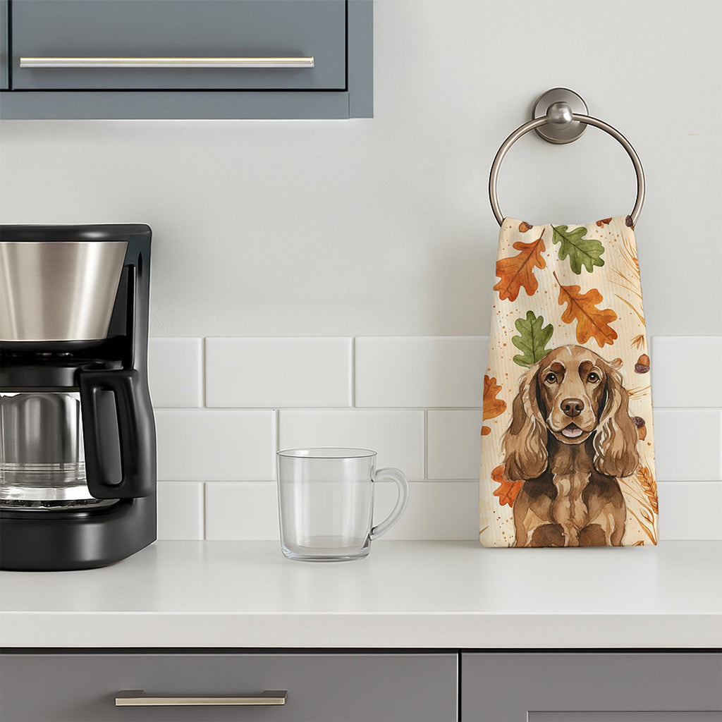 Liver English Cocker Spaniel Heirloom Fall Kitchen Towel Velour Plush Front and Cotton Loop Back Machine Washable