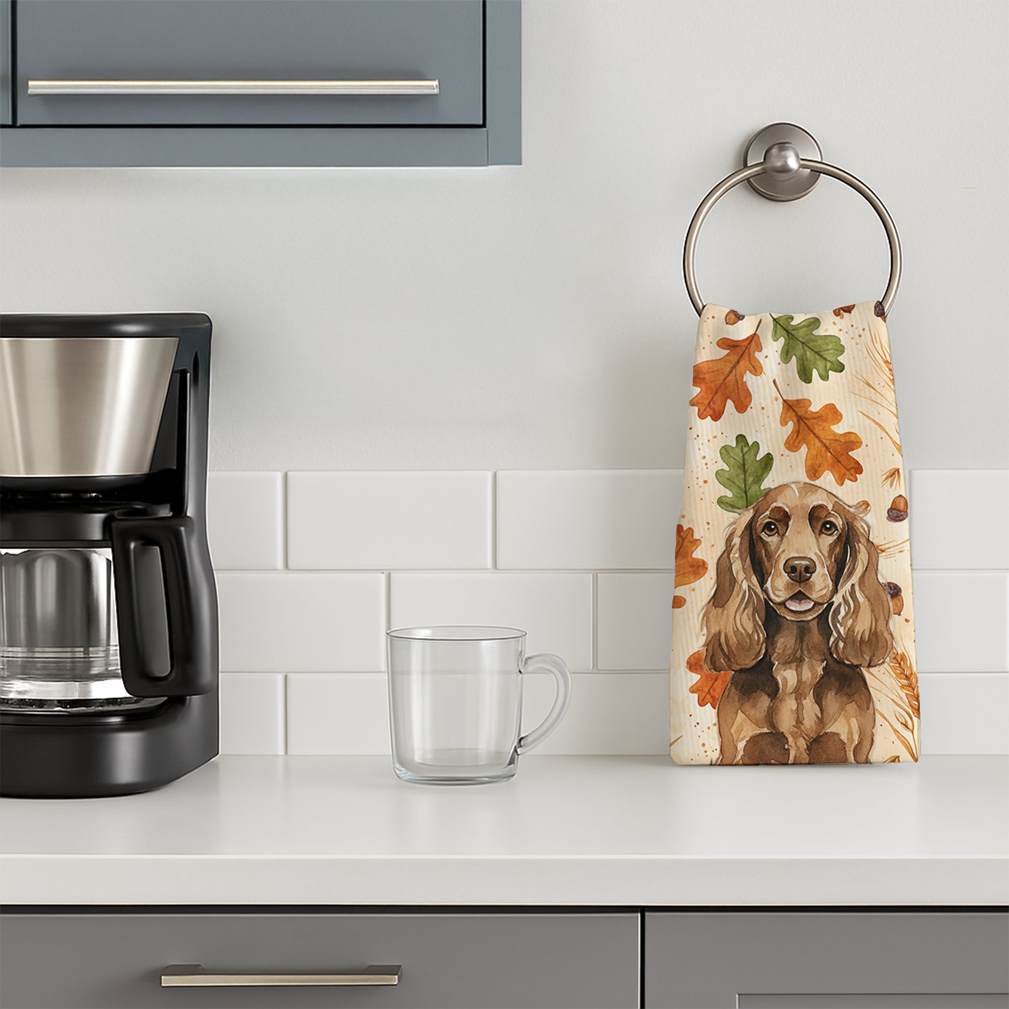 Liver English Cocker Spaniel Heirloom Fall Kitchen Towel Velour Plush Front and Cotton Loop Back Machine Washable