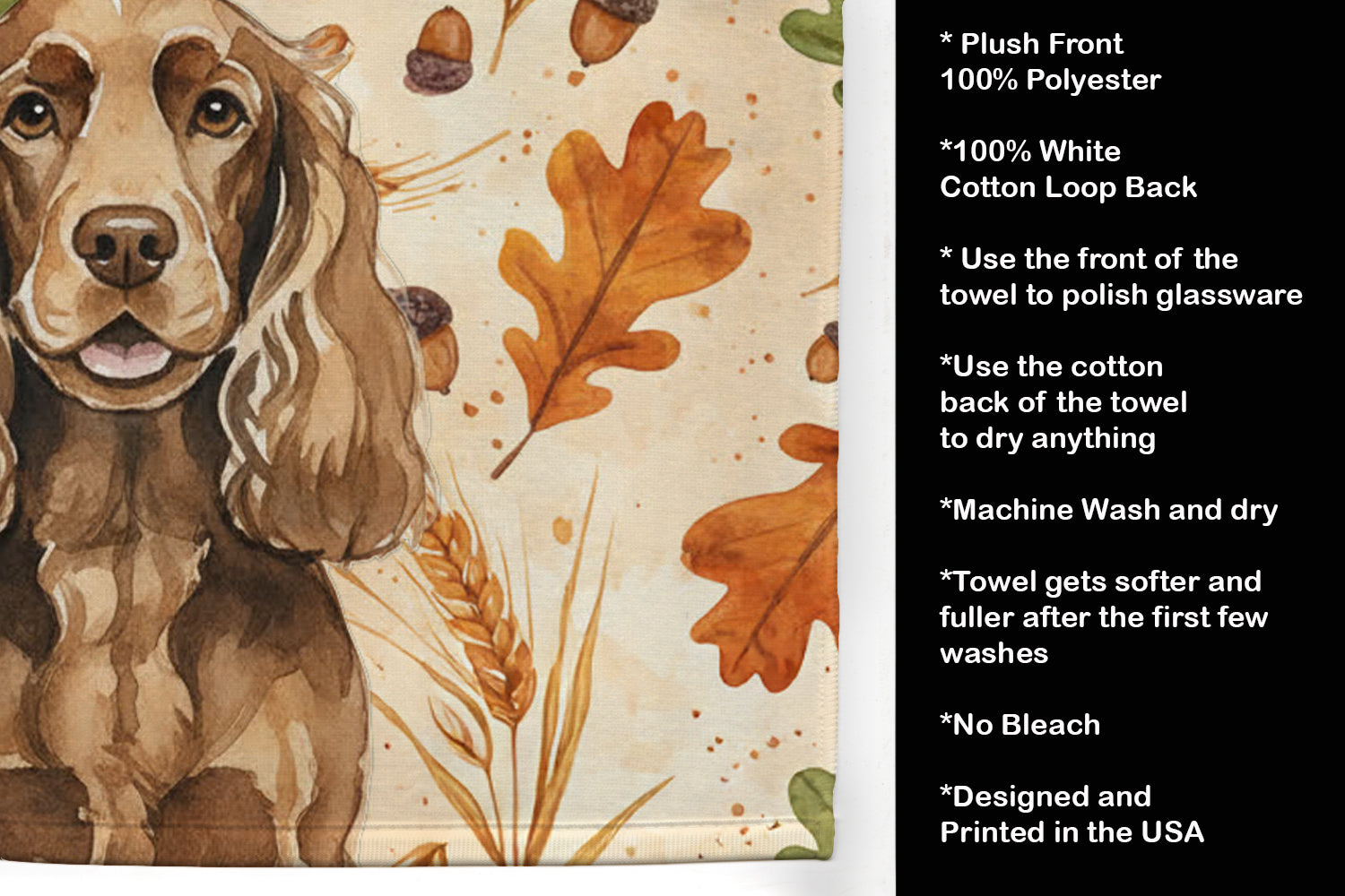 Liver English Cocker Spaniel Heirloom Fall Kitchen Towel Velour Plush Front and Cotton Loop Back Machine Washable
