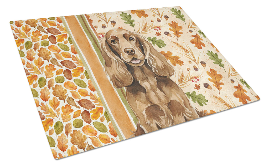 Liver English Cocker Spaniel Heirloom Fall Cutting Board Tempered Glass Kitchen Cutting Surface, Heat Resistant Chopping, Non-Slip Feet, Food Prep & Serving