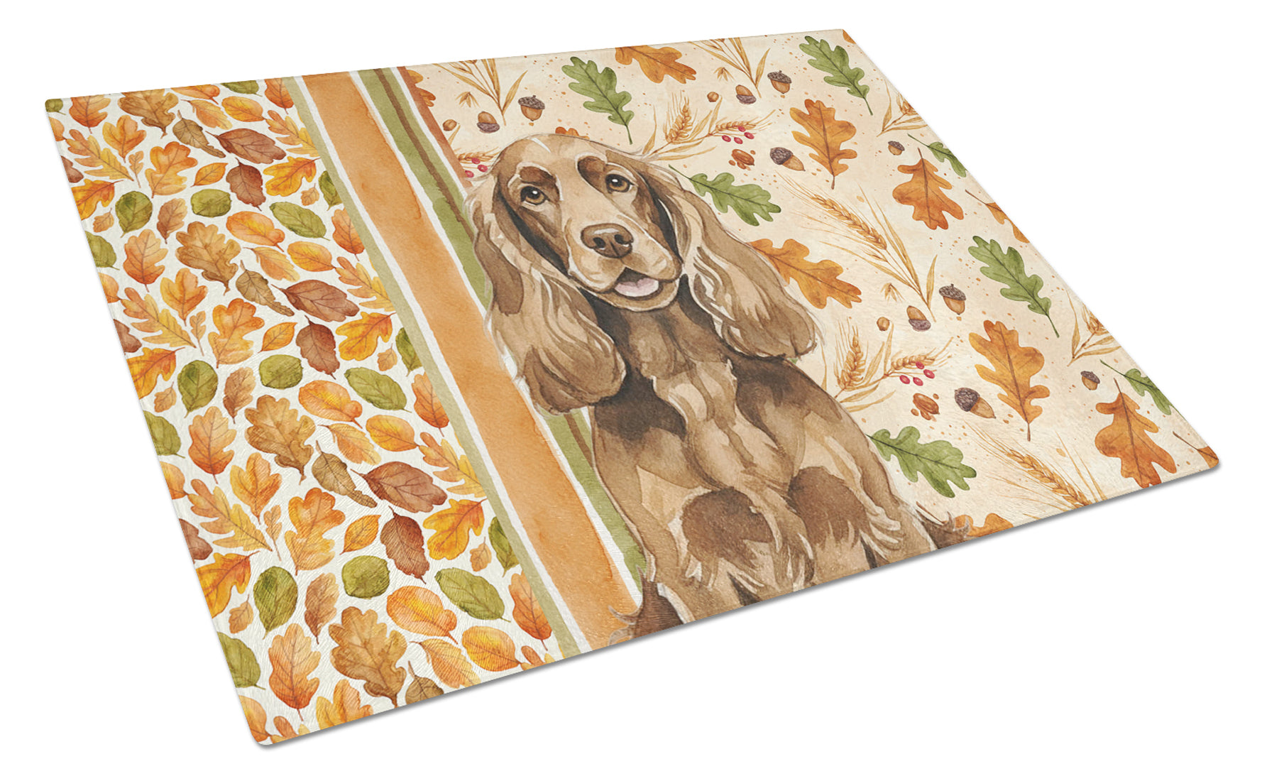 Liver English Cocker Spaniel Heirloom Fall Cutting Board Tempered Glass Kitchen Cutting Surface, Heat Resistant Chopping, Non-Slip Feet, Food Prep & Serving
