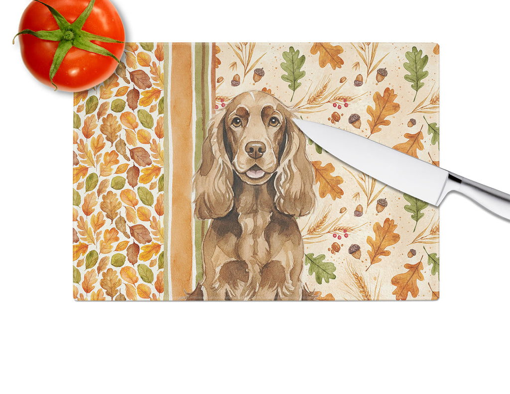 Liver English Cocker Spaniel Heirloom Fall Cutting Board Tempered Glass Kitchen Cutting Surface, Heat Resistant Chopping, Non-Slip Feet, Food Prep & Serving
