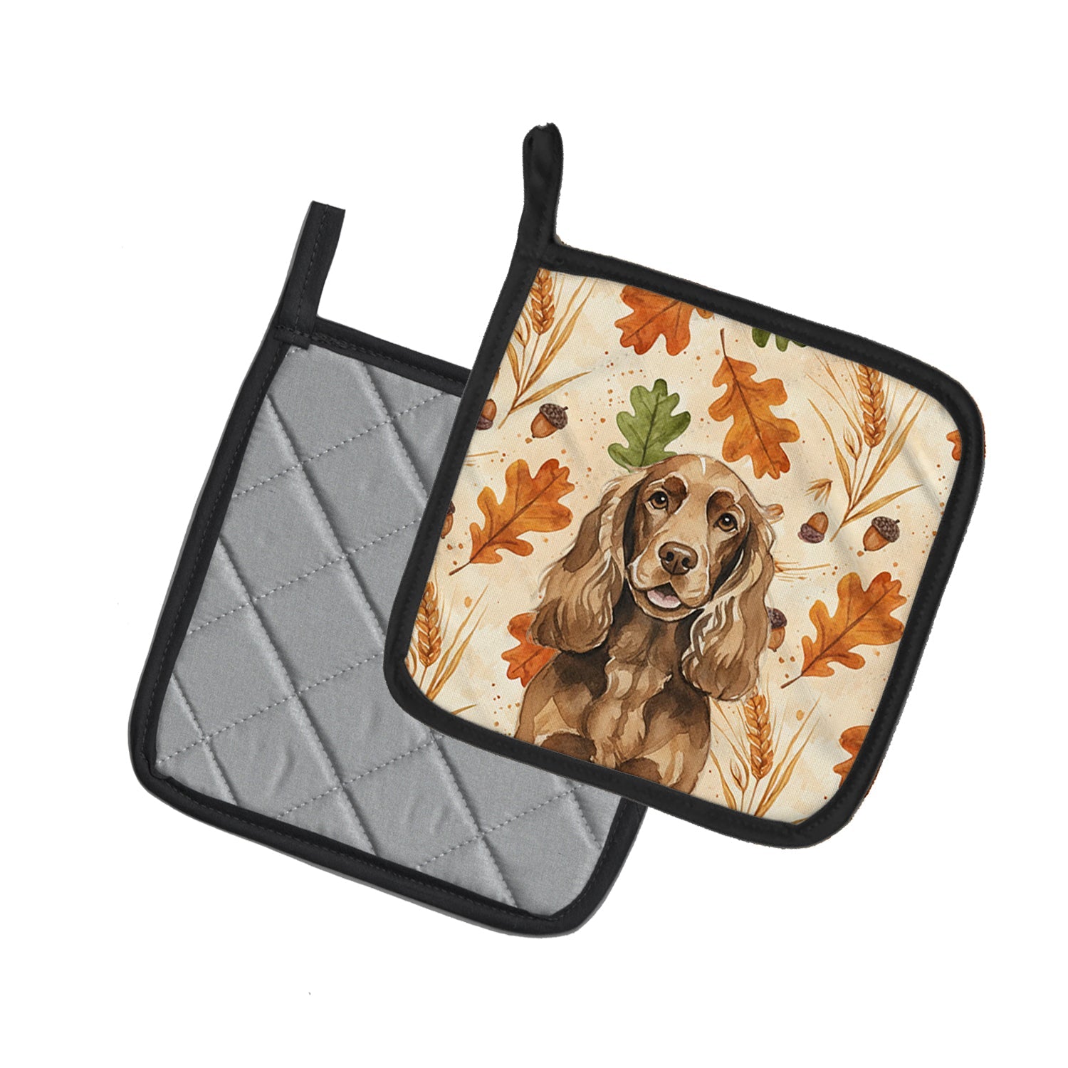 Liver English Cocker Spaniel Heirloom Fall Pot Holder Set of 2 Heat Resistant Quilted Hot Pads 7.5 x 7.5 Inch, Insulated Kitchen Trivets for Cooking & Baking