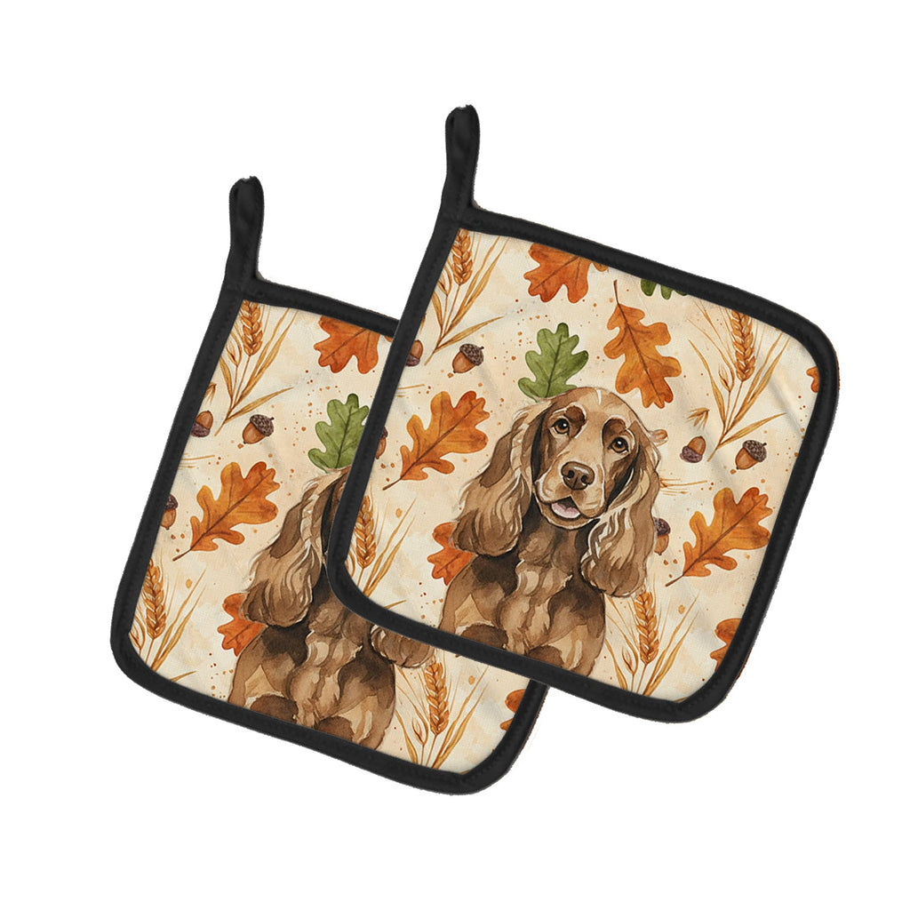 Liver English Cocker Spaniel Heirloom Fall Pot Holder Set of 2 Heat Resistant Quilted Hot Pads 7.5 x 7.5 Inch, Insulated Kitchen Trivets for Cooking & Baking