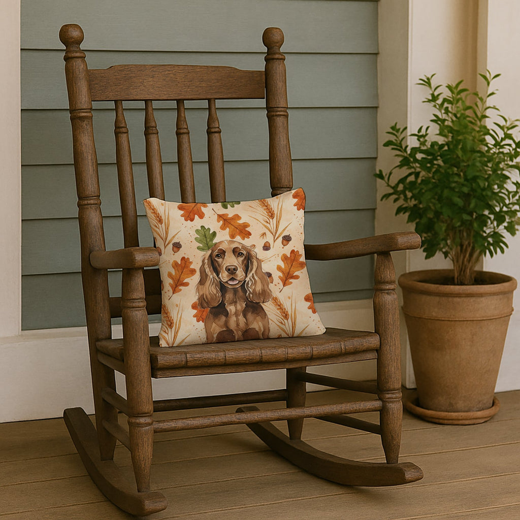 Liver English Cocker Spaniel Heirloom Fall Decorative Throw Pillow 14x14 Indoor Outdoor Accent Cushion, Fabric Cover with Insert for Sofa, Bed, Porch & Living Room