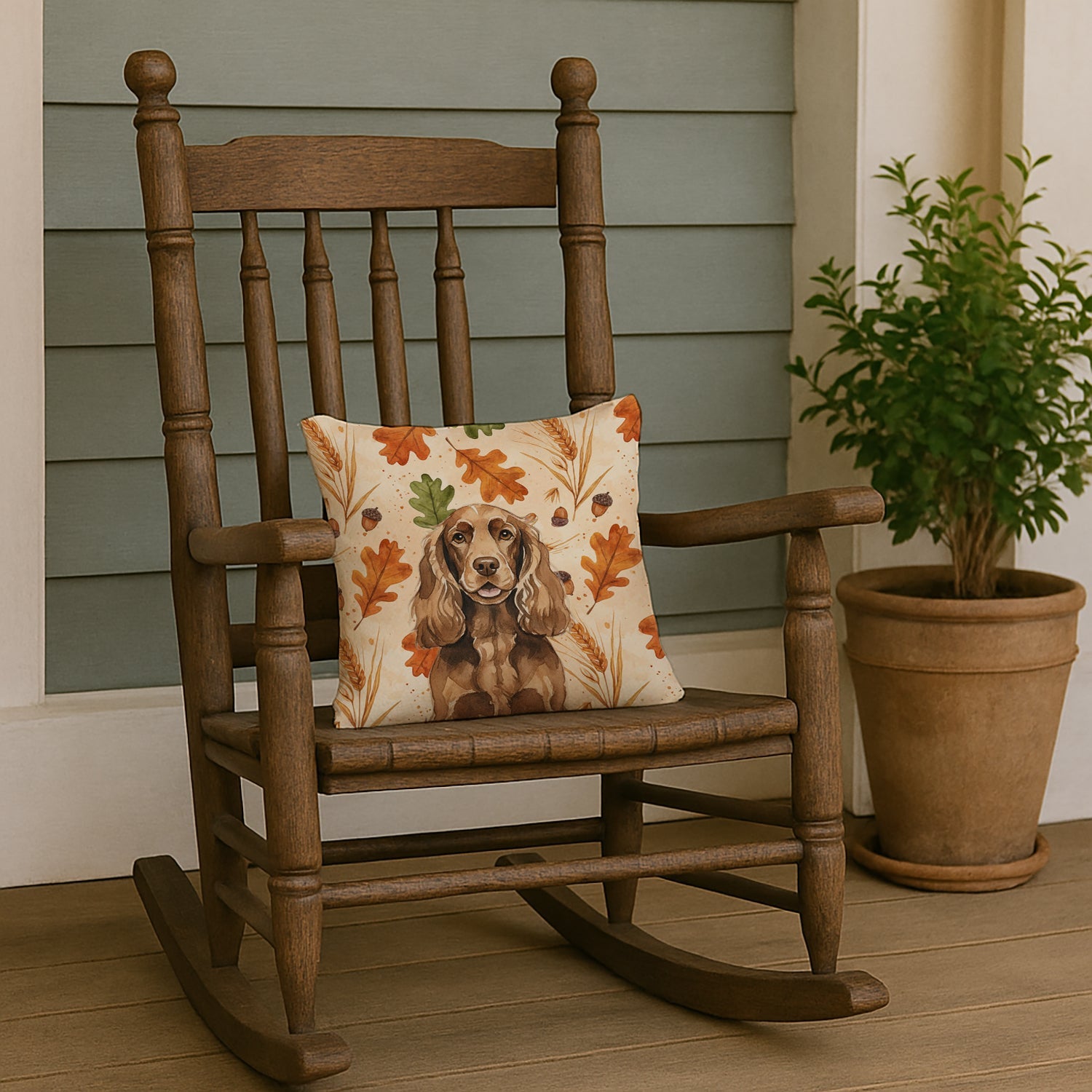 Liver English Cocker Spaniel Heirloom Fall Decorative Throw Pillow 14x14 Indoor Outdoor Accent Cushion, Fabric Cover with Insert for Sofa, Bed, Porch & Living Room
