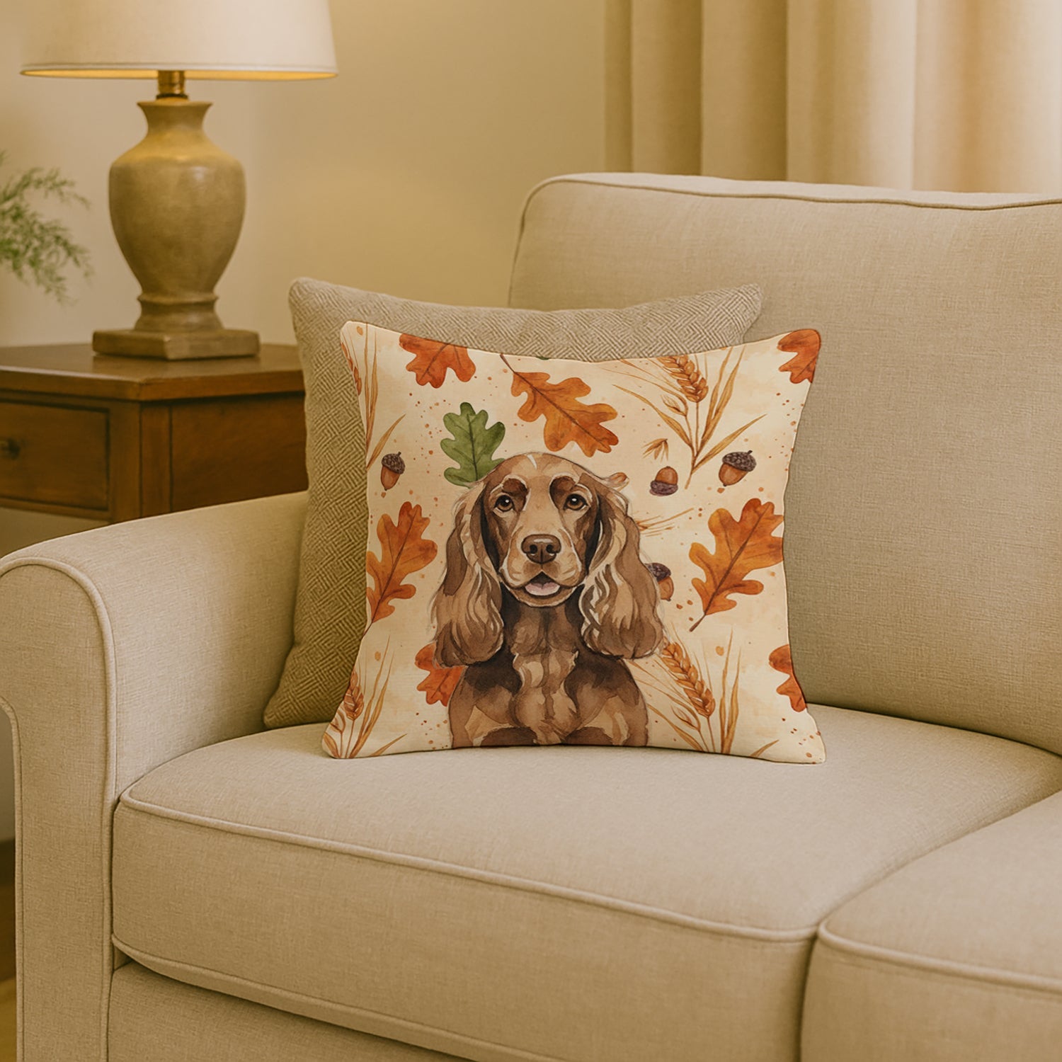 Liver English Cocker Spaniel Heirloom Fall Decorative Throw Pillow 18x18 Indoor Outdoor Accent Cushion, Fabric Cover with Insert for Sofa, Bed, Porch & Living Room