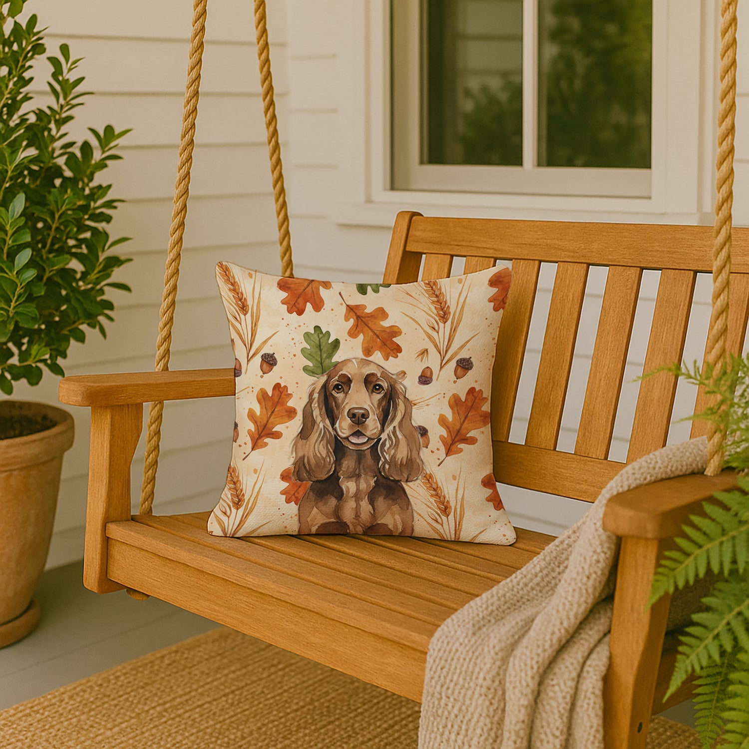 Liver English Cocker Spaniel Heirloom Fall Decorative Throw Pillow 18x18 Indoor Outdoor Accent Cushion, Fabric Cover with Insert for Sofa, Bed, Porch & Living Room