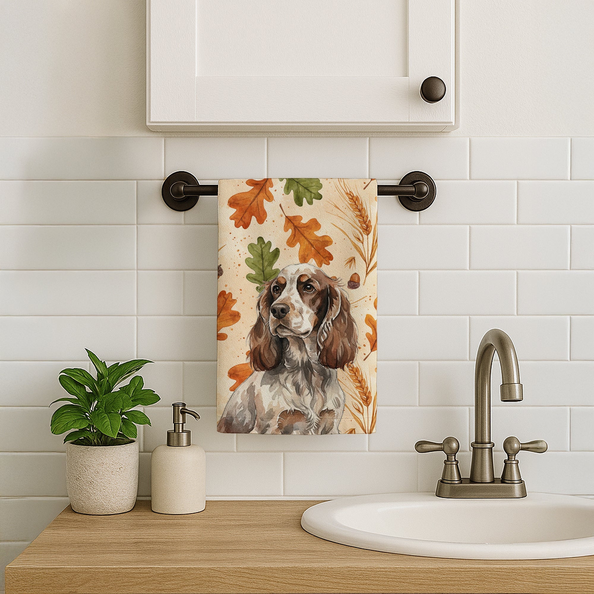 Liver Roan English Cocker Spaniel Heirloom Fall Kitchen Towel Velour Plush Front and Cotton Loop Back Machine Washable