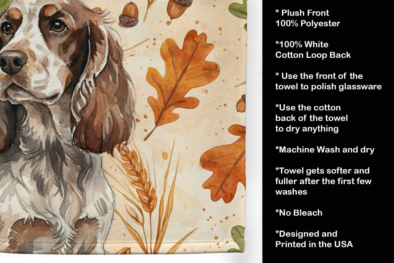 Liver Roan English Cocker Spaniel Heirloom Fall Kitchen Towel Velour Plush Front and Cotton Loop Back Machine Washable