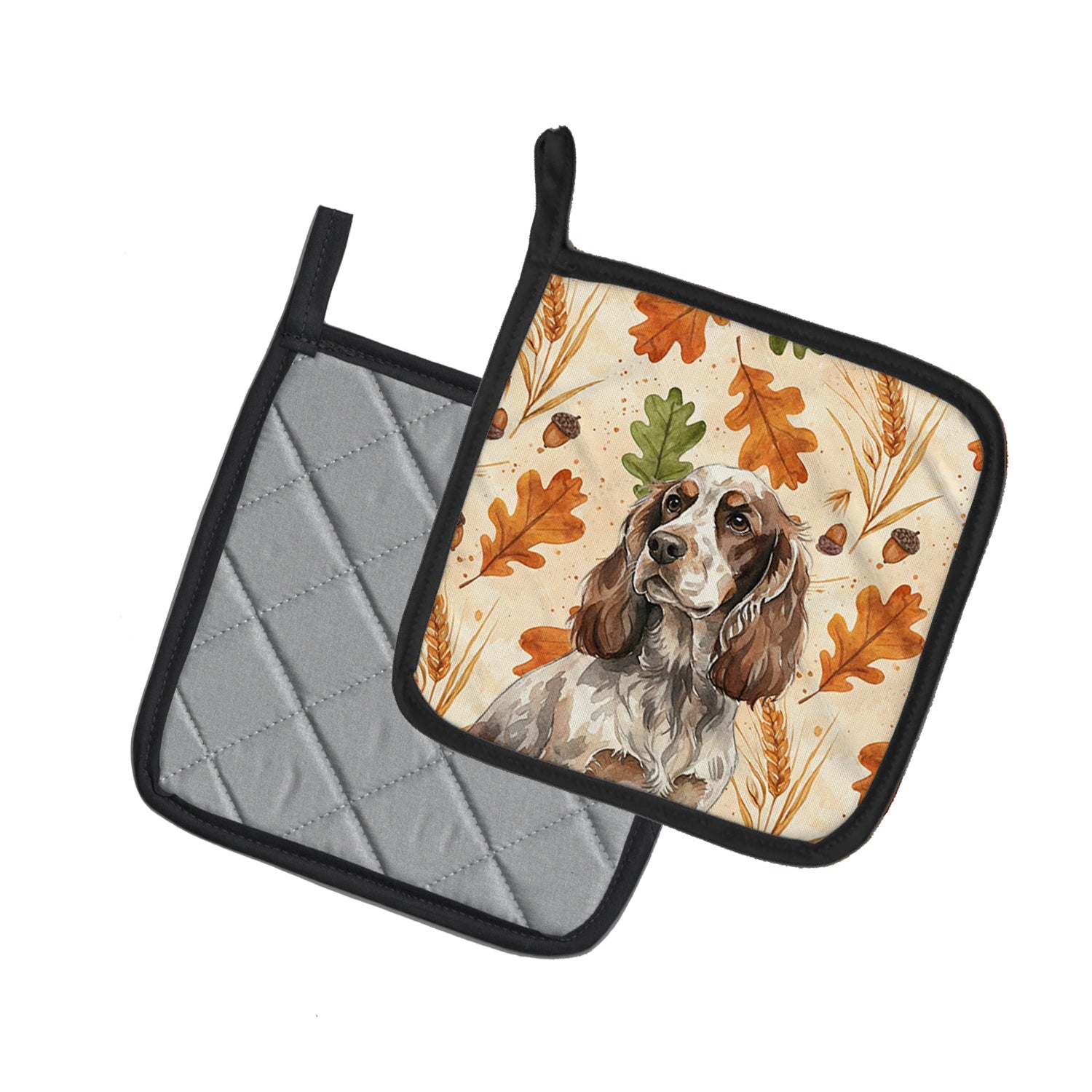 Liver Roan English Cocker Spaniel Heirloom Fall Pot Holder Set of 2 Heat Resistant Quilted Hot Pads 7.5 x 7.5 Inch, Insulated Kitchen Trivets for Cooking & Baking