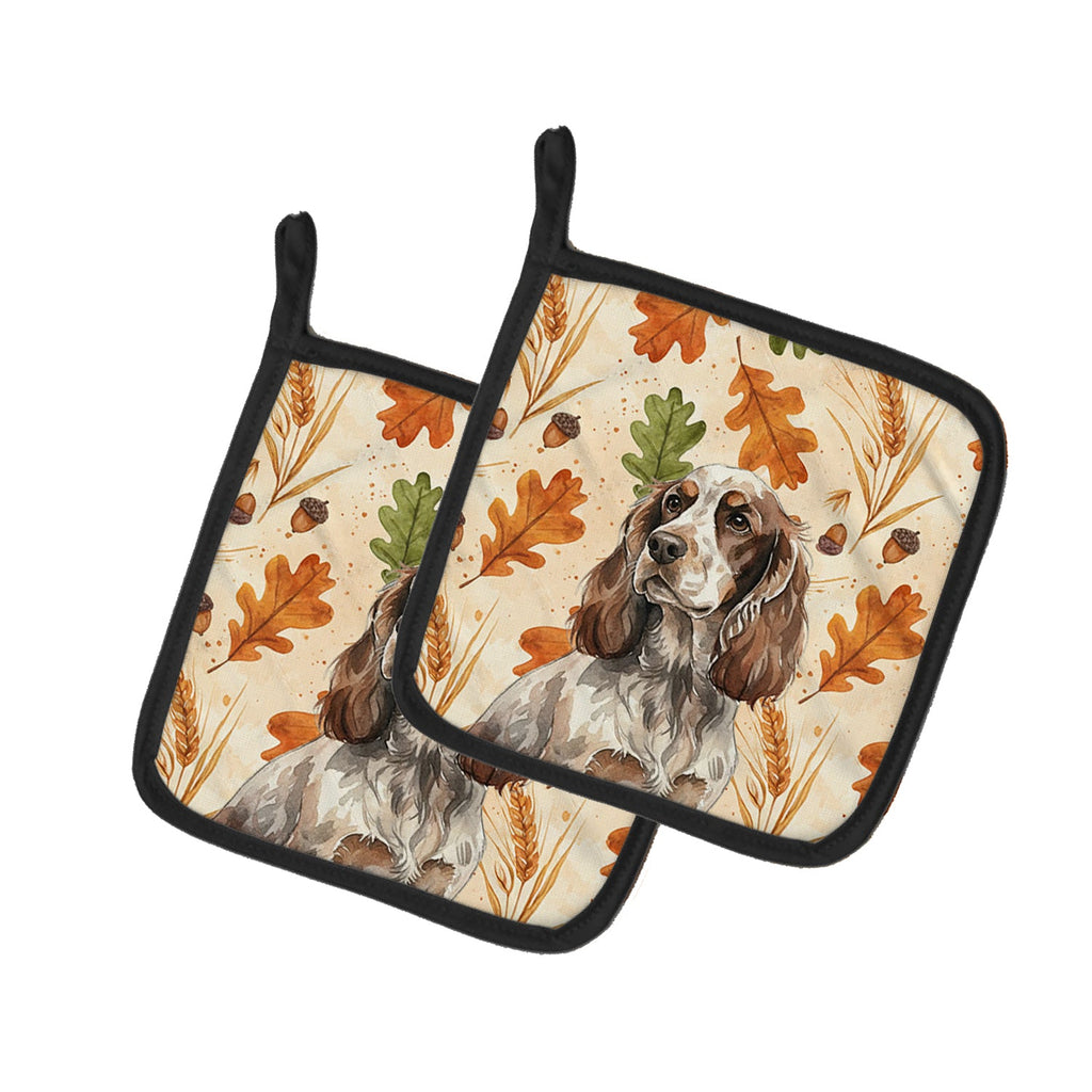 Liver Roan English Cocker Spaniel Heirloom Fall Pot Holder Set of 2 Heat Resistant Quilted Hot Pads 7.5 x 7.5 Inch, Insulated Kitchen Trivets for Cooking & Baking