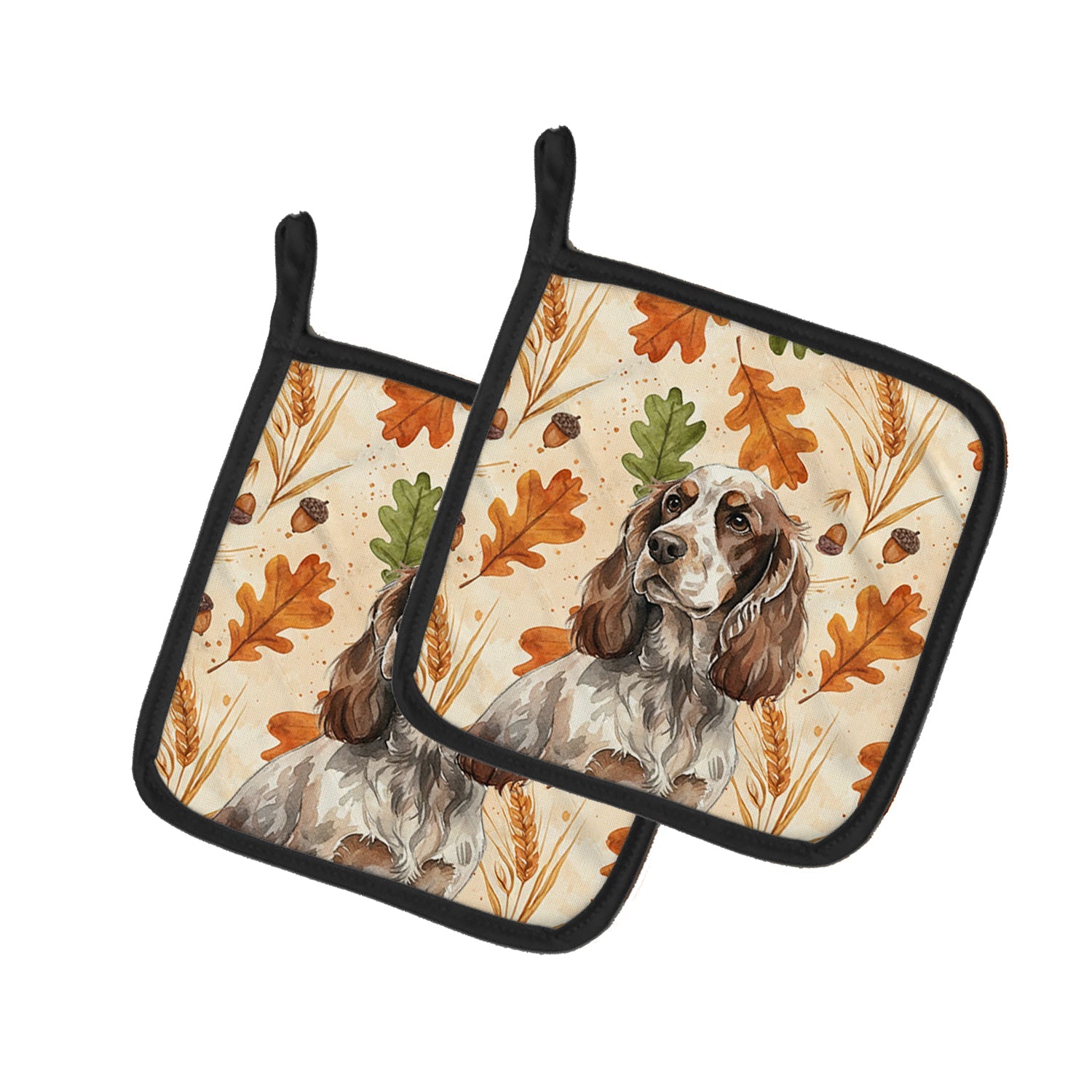 Liver Roan English Cocker Spaniel Heirloom Fall Pot Holder Set of 2 Heat Resistant Quilted Hot Pads 7.5 x 7.5 Inch, Insulated Kitchen Trivets for Cooking & Baking