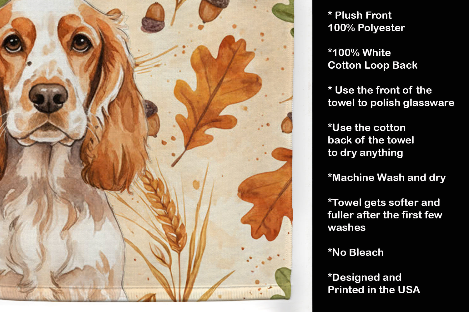 Orange Roan English Cocker Spaniel Heirloom Fall Kitchen Towel Velour Plush Front and Cotton Loop Back Machine Washable