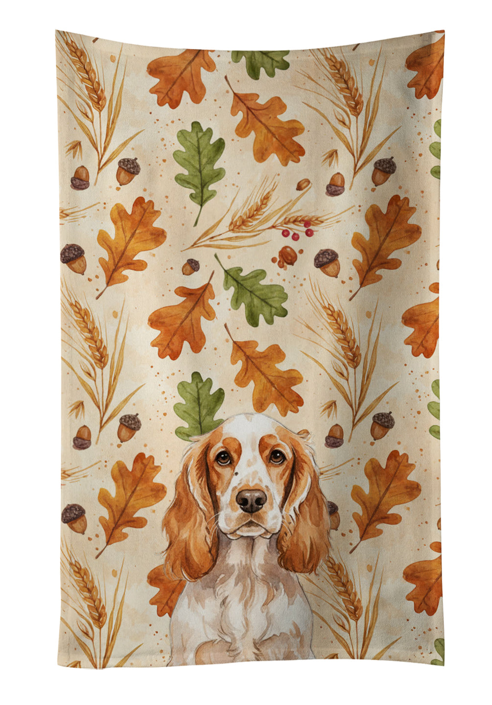 Orange Roan English Cocker Spaniel Heirloom Fall Kitchen Towel Velour Plush Front and Cotton Loop Back Machine Washable