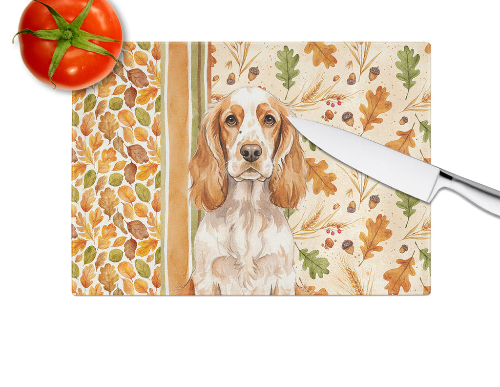 Orange Roan English Cocker Spaniel Heirloom Fall Cutting Board Tempered Glass Kitchen Cutting Surface, Heat Resistant Chopping, Non-Slip Feet, Food Prep & Serving