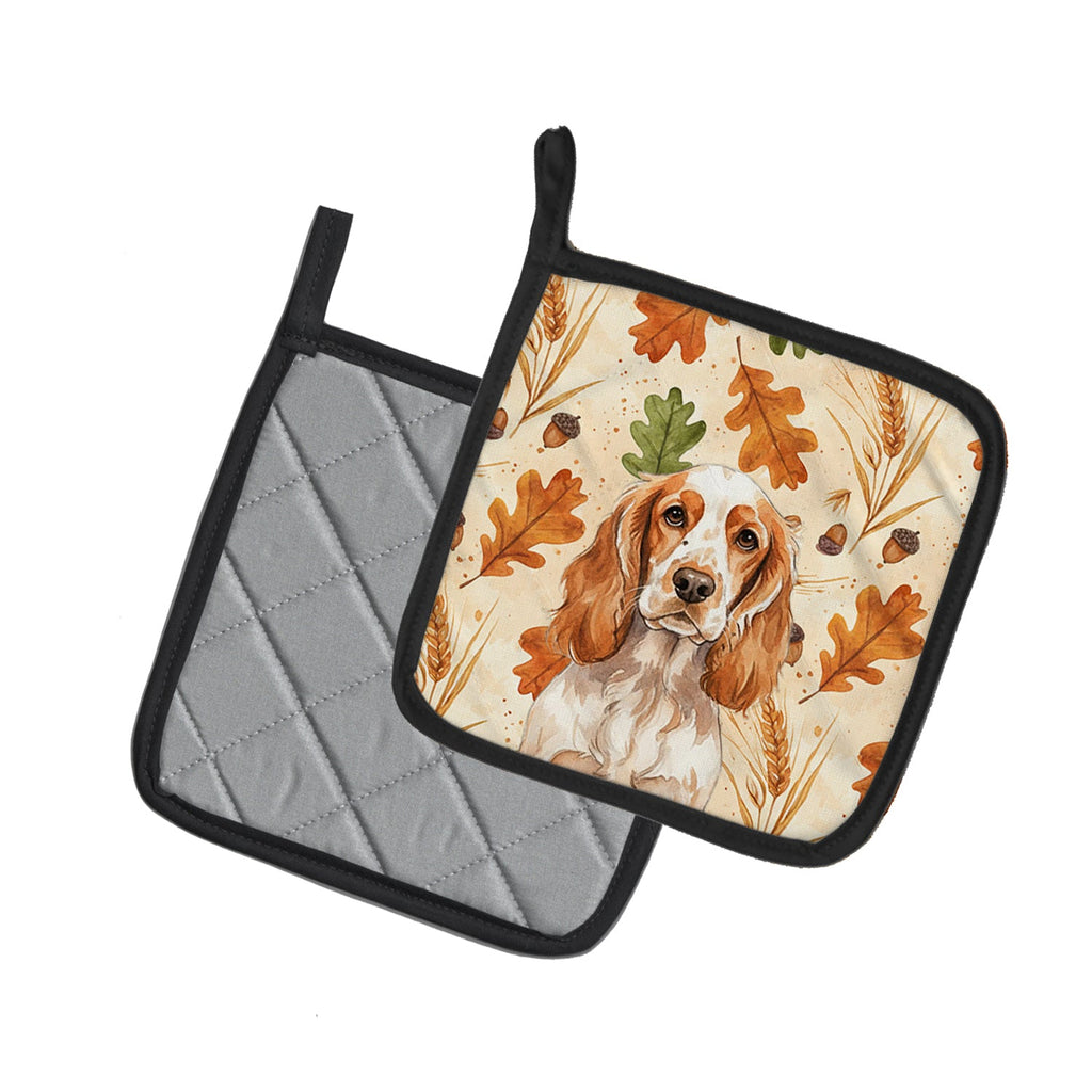 Orange Roan English Cocker Spaniel Heirloom Fall Pot Holder Set of 2 Heat Resistant Quilted Hot Pads 7.5 x 7.5 Inch, Insulated Kitchen Trivets for Cooking & Baking