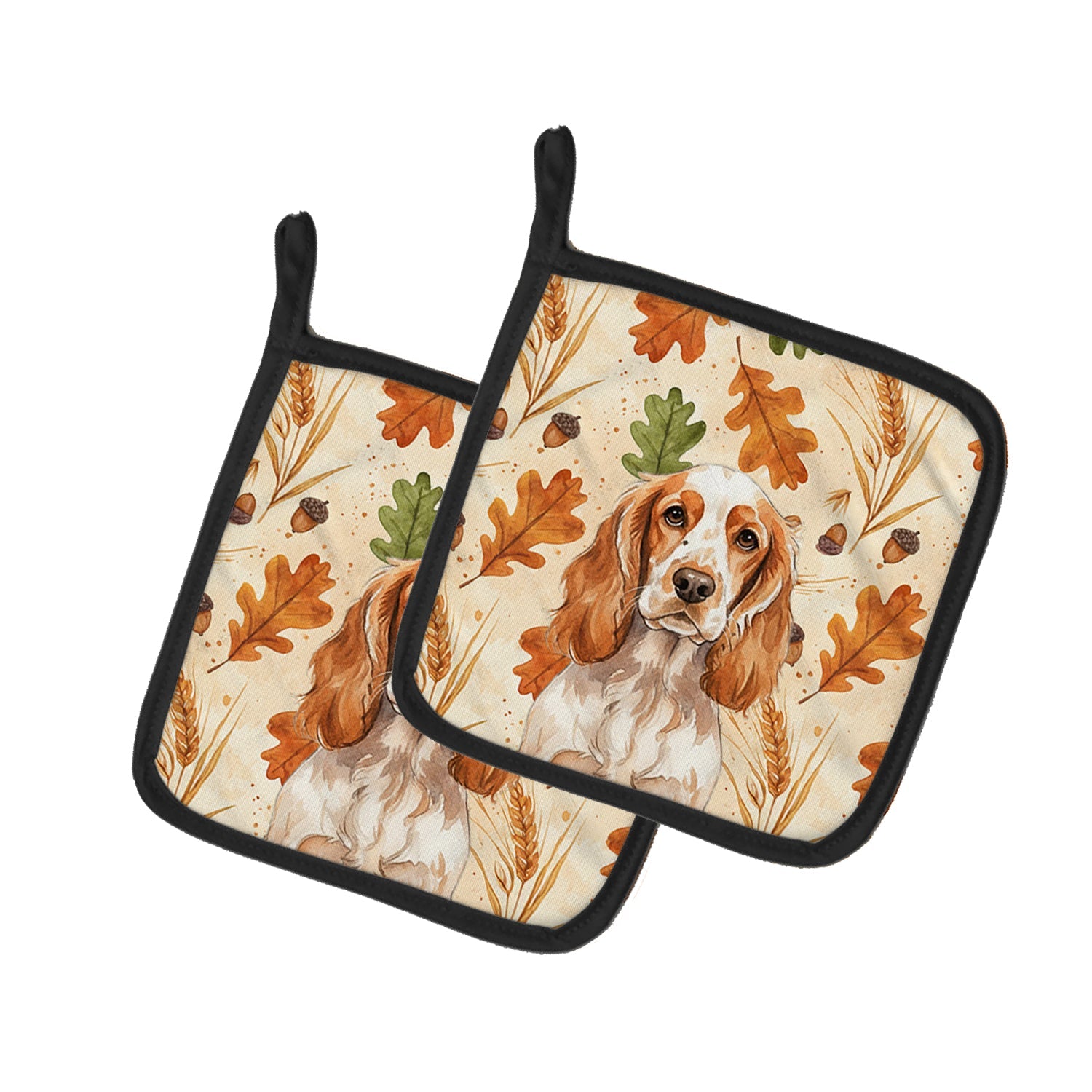 Orange Roan English Cocker Spaniel Heirloom Fall Pot Holder Set of 2 Heat Resistant Quilted Hot Pads 7.5 x 7.5 Inch, Insulated Kitchen Trivets for Cooking & Baking