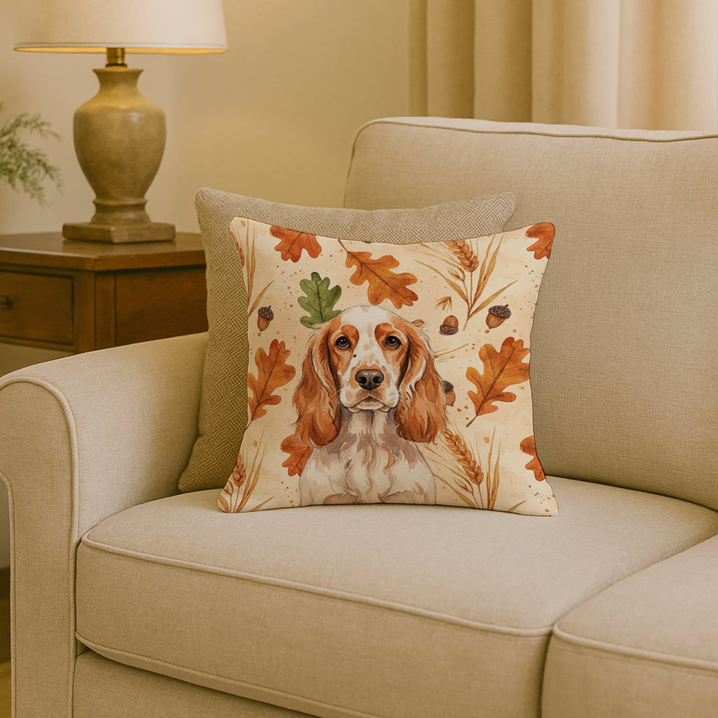 Orange Roan English Cocker Spaniel Heirloom Fall Decorative Throw Pillow 18x18 Indoor Outdoor Accent Cushion, Fabric Cover with Insert for Sofa, Bed, Porch & Living Room
