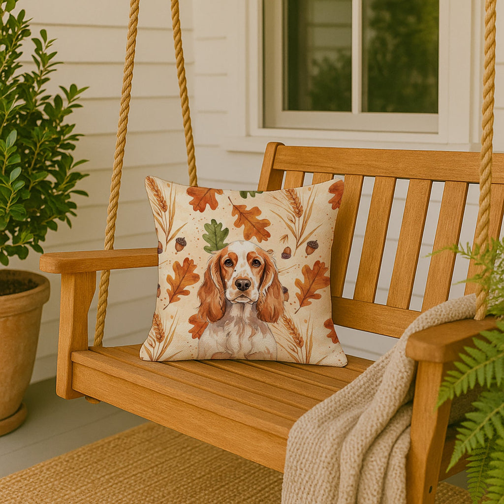 Orange Roan English Cocker Spaniel Heirloom Fall Decorative Throw Pillow 18x18 Indoor Outdoor Accent Cushion, Fabric Cover with Insert for Sofa, Bed, Porch & Living Room