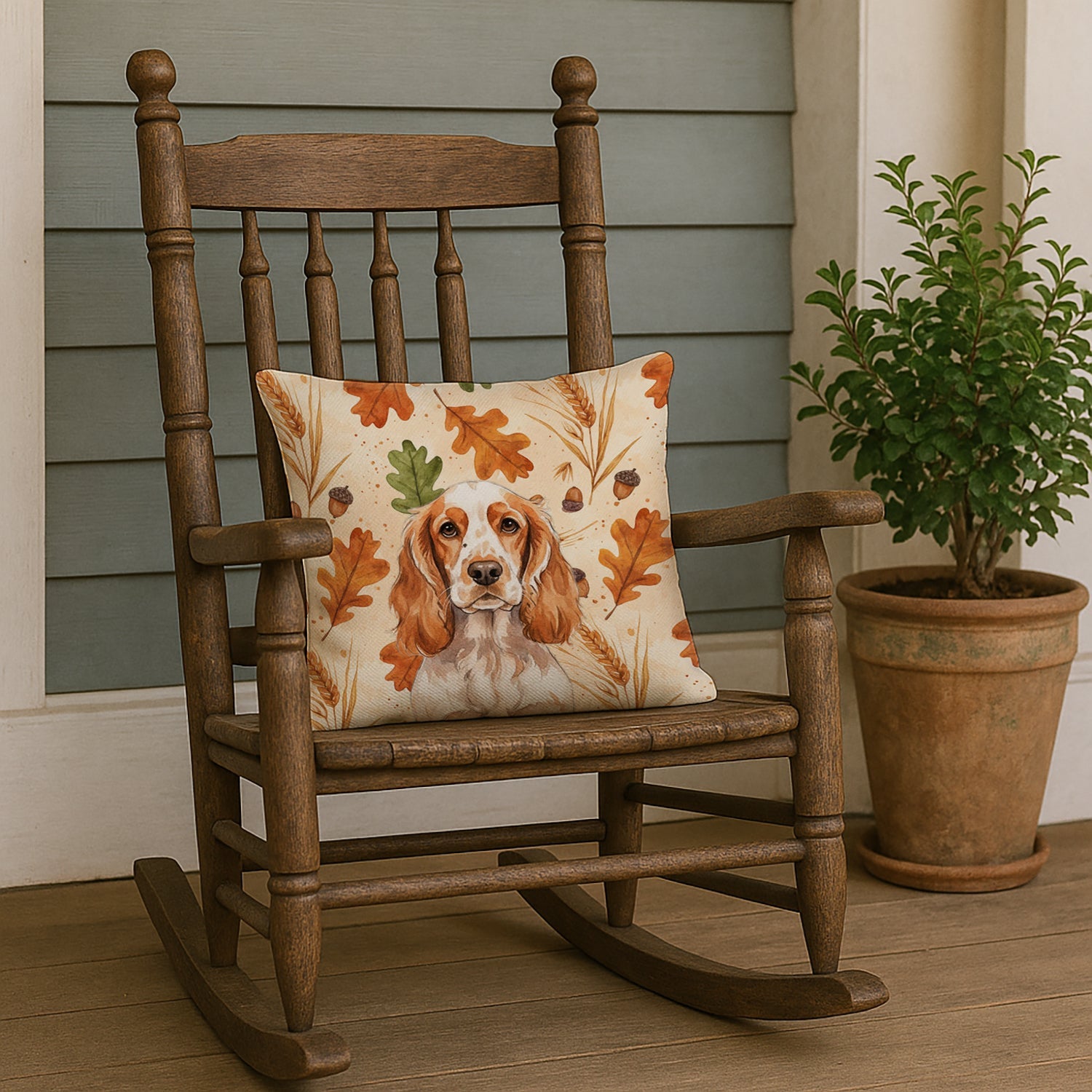 Orange Roan English Cocker Spaniel Heirloom Fall Decorative Throw Pillow 18x18 Indoor Outdoor Accent Cushion, Fabric Cover with Insert for Sofa, Bed, Porch & Living Room