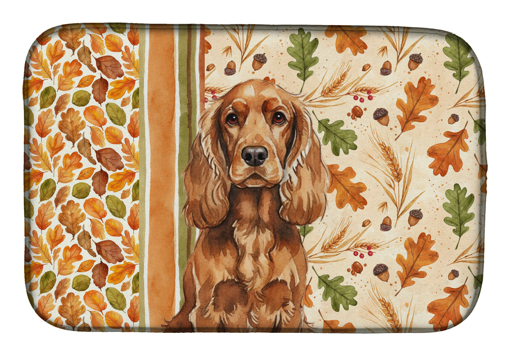 Red English Cocker Spaniel Heirloom Fall Dish Drying Mat Absorbent Dish Drying Mat Pad for Kitchen Counter Dish Drainer Mat for Countertop, 14 x 21", Multicolor