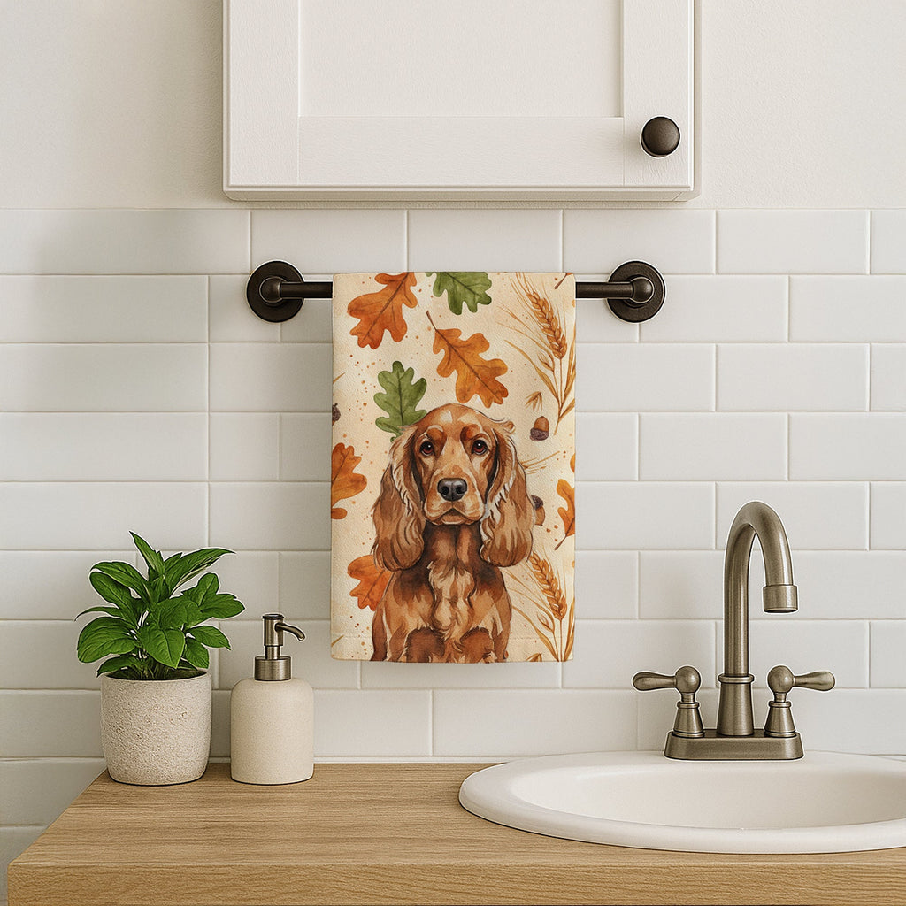 Red English Cocker Spaniel Heirloom Fall Kitchen Towel Velour Plush Front and Cotton Loop Back Machine Washable