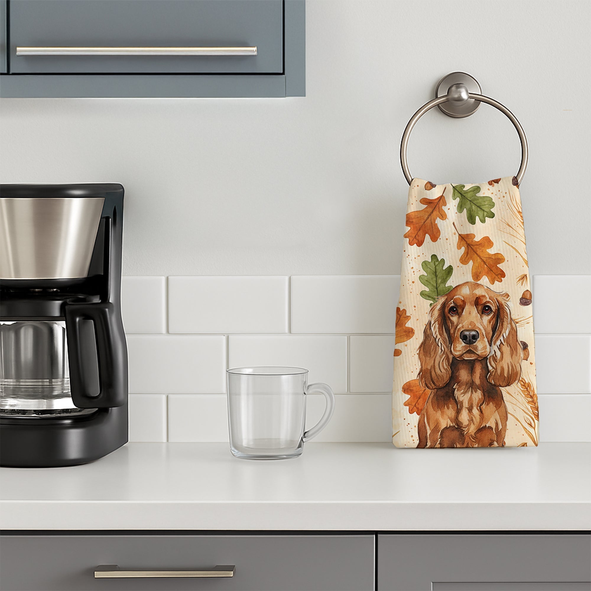 Red English Cocker Spaniel Heirloom Fall Kitchen Towel Velour Plush Front and Cotton Loop Back Machine Washable