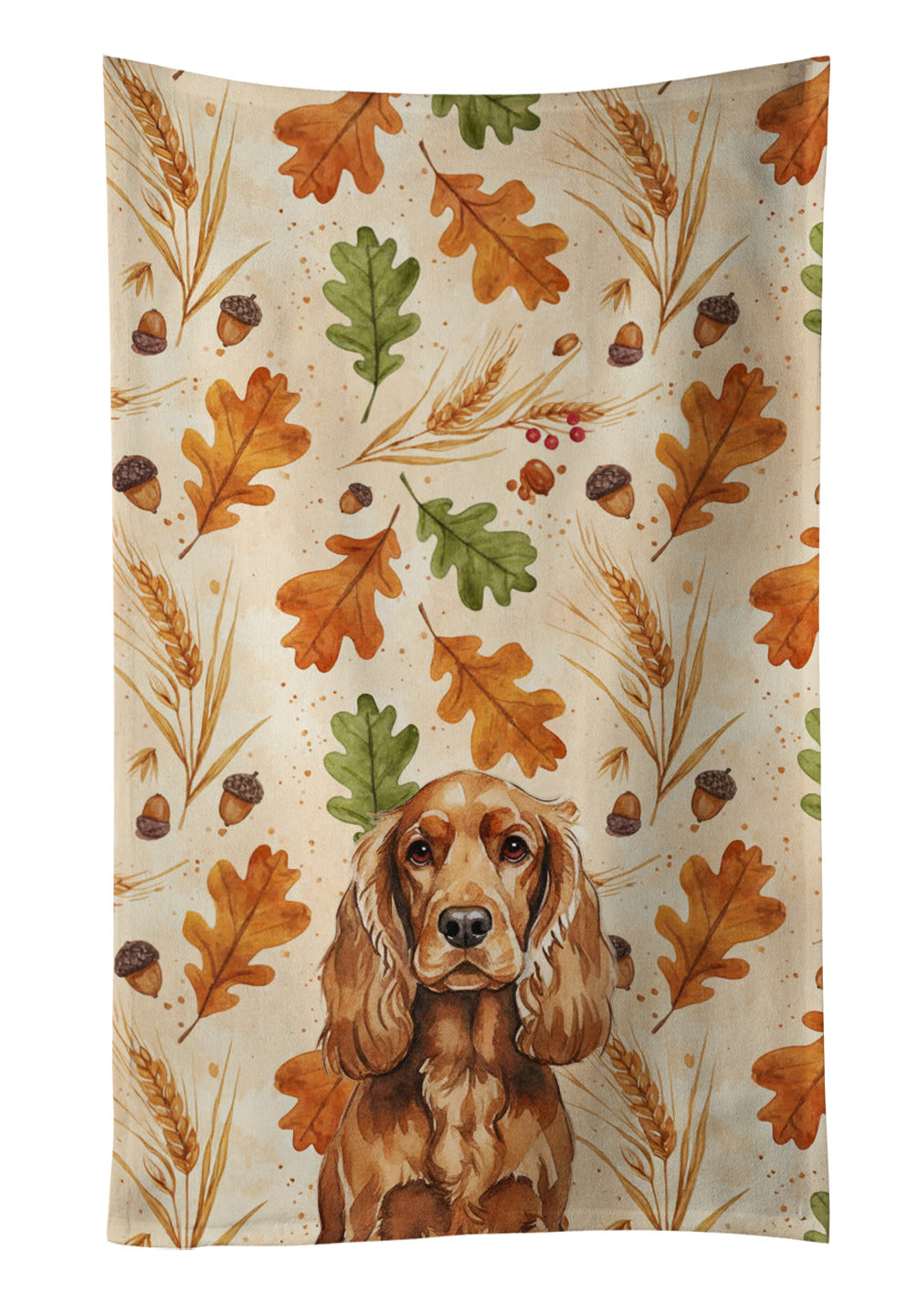 Red English Cocker Spaniel Heirloom Fall Kitchen Towel Velour Plush Front and Cotton Loop Back Machine Washable