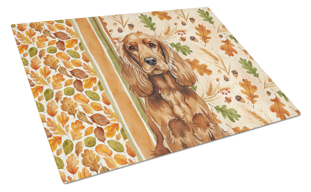 Red English Cocker Spaniel Heirloom Fall Cutting Board Tempered Glass Kitchen Cutting Surface, Heat Resistant Chopping, Non-Slip Feet, Food Prep & Serving