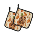 Red English Cocker Spaniel Heirloom Fall Pot Holder Set of 2 Heat Resistant Quilted Hot Pads 7.5 x 7.5 Inch, Insulated Kitchen Trivets for Cooking & Baking