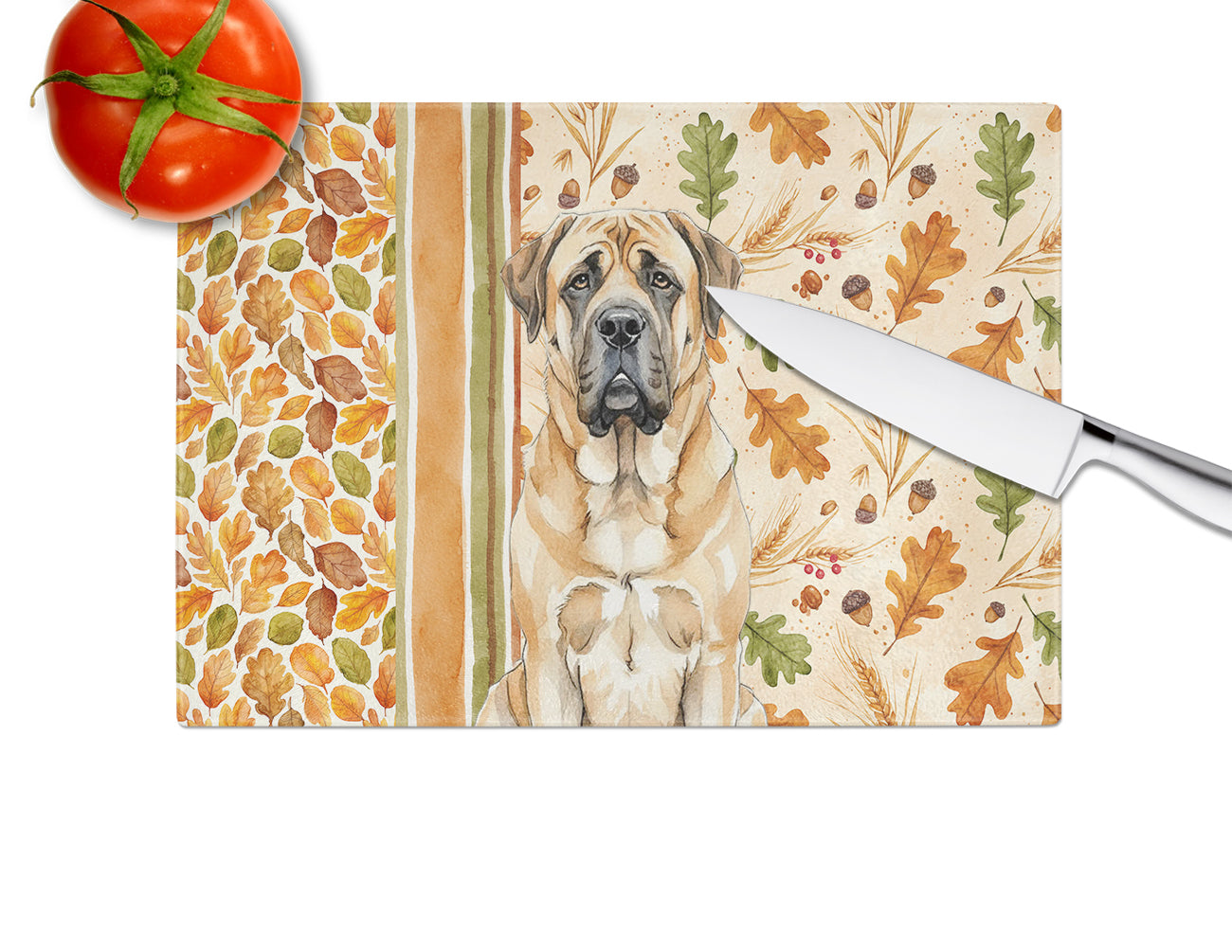 Apricot English Mastiff Heirloom Fall Cutting Board Tempered Glass Kitchen Cutting Surface, Heat Resistant Chopping, Non-Slip Feet, Food Prep & Serving