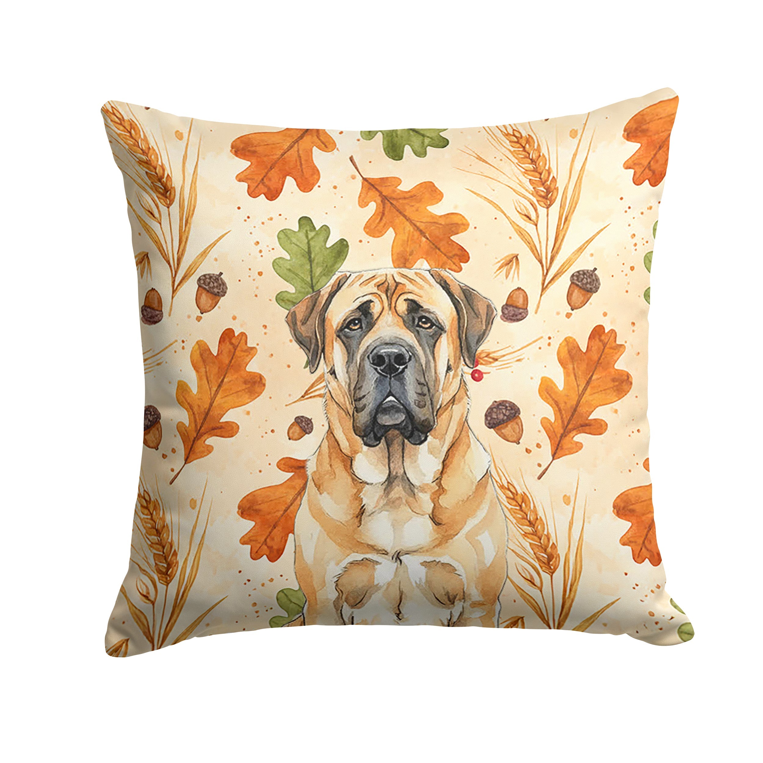 Apricot English Mastiff Heirloom Fall Decorative Throw Pillow 14x14 Indoor Outdoor Accent Cushion, Fabric Cover with Insert for Sofa, Bed, Porch & Living Room